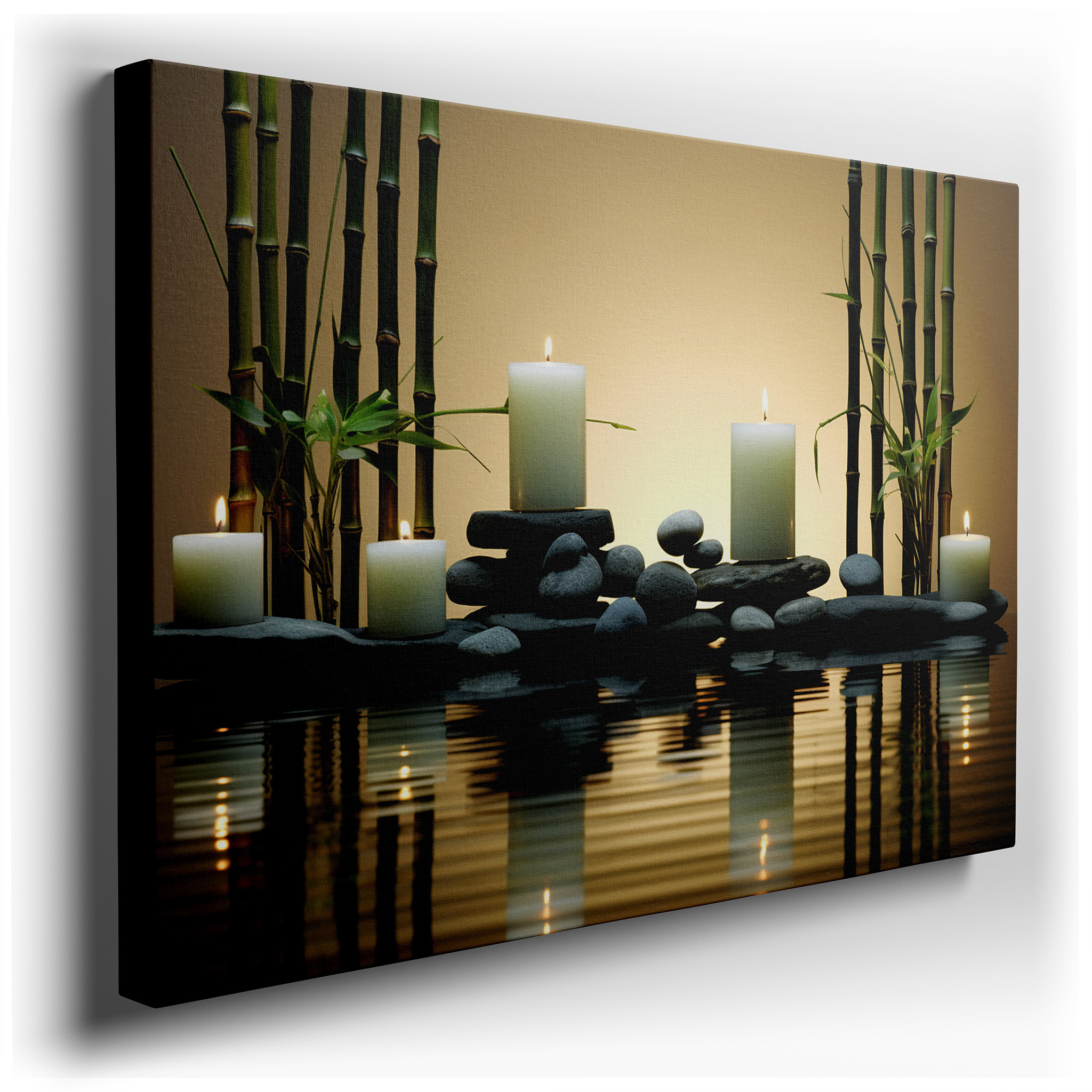 Serenity in Candles, Stones, and Bamboo: Tranquil Reflections for Peaceful Spaces - Large Wall Art, Canvas Wall Art,