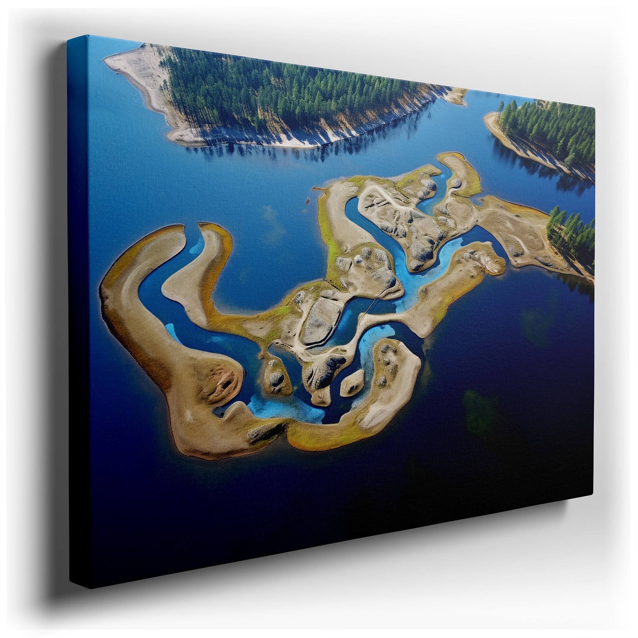 Serpentine Rivers and Emerald Islands Large Canvas Wall Art, Elegant Aerial Wall Decor for Office and Bedroom wrapped