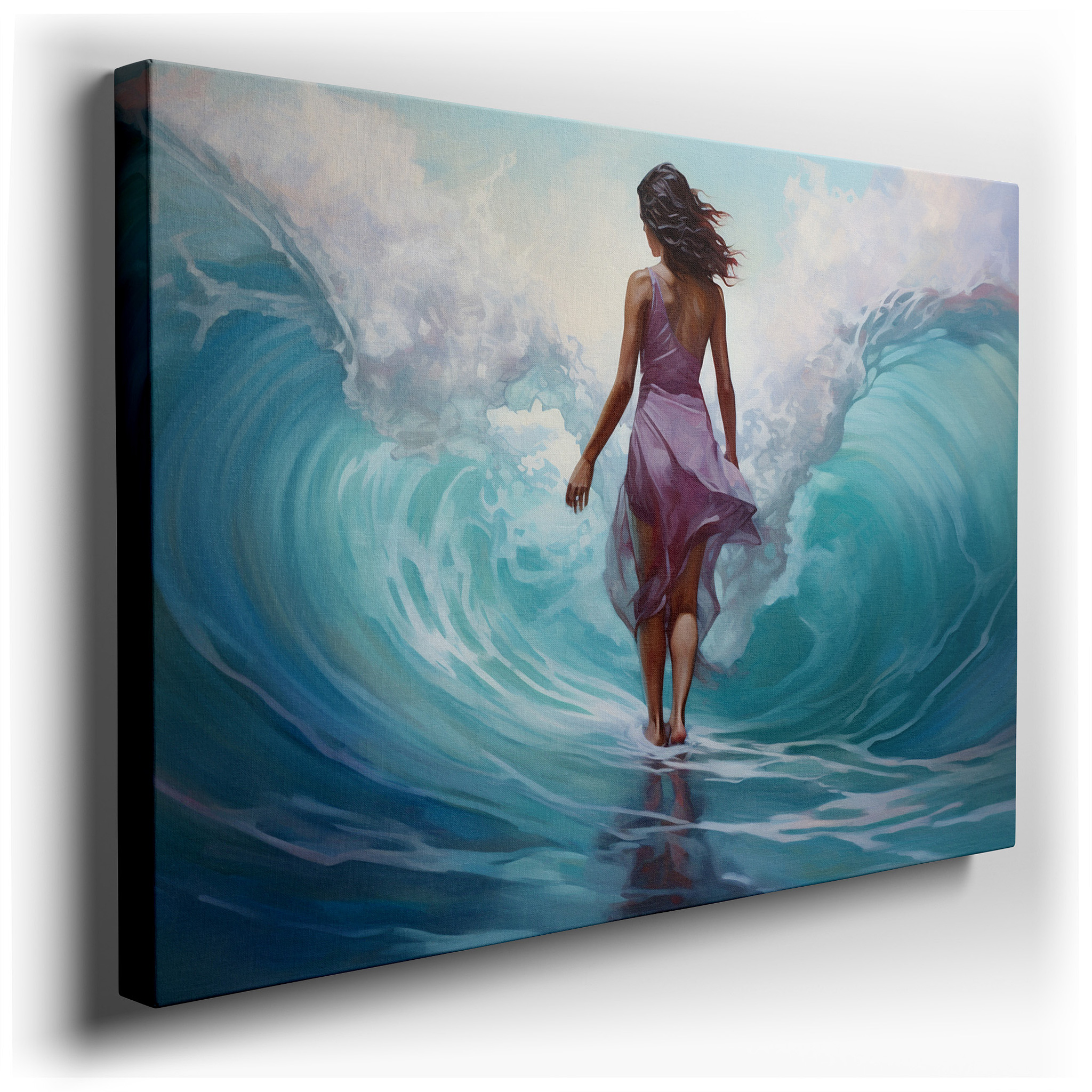 Silhouetted Dance by the Ocean: A Symphony of Light and Serenity - Large Canvas Wall Art for Office and Bedroom Decor