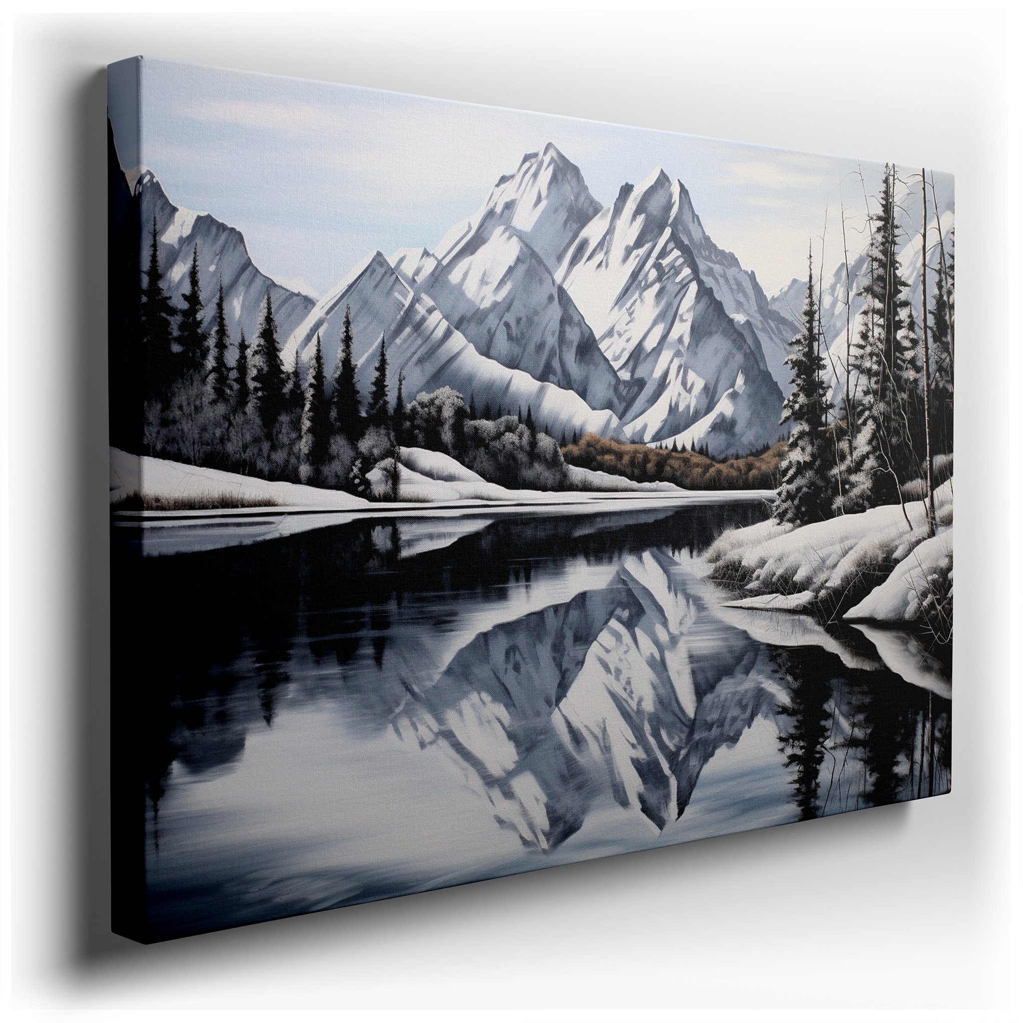Snow - Capped Mountain and Reflective Lake Large Canvas Wall Art for Office, Bedroom, and Living Room Decor wrapped