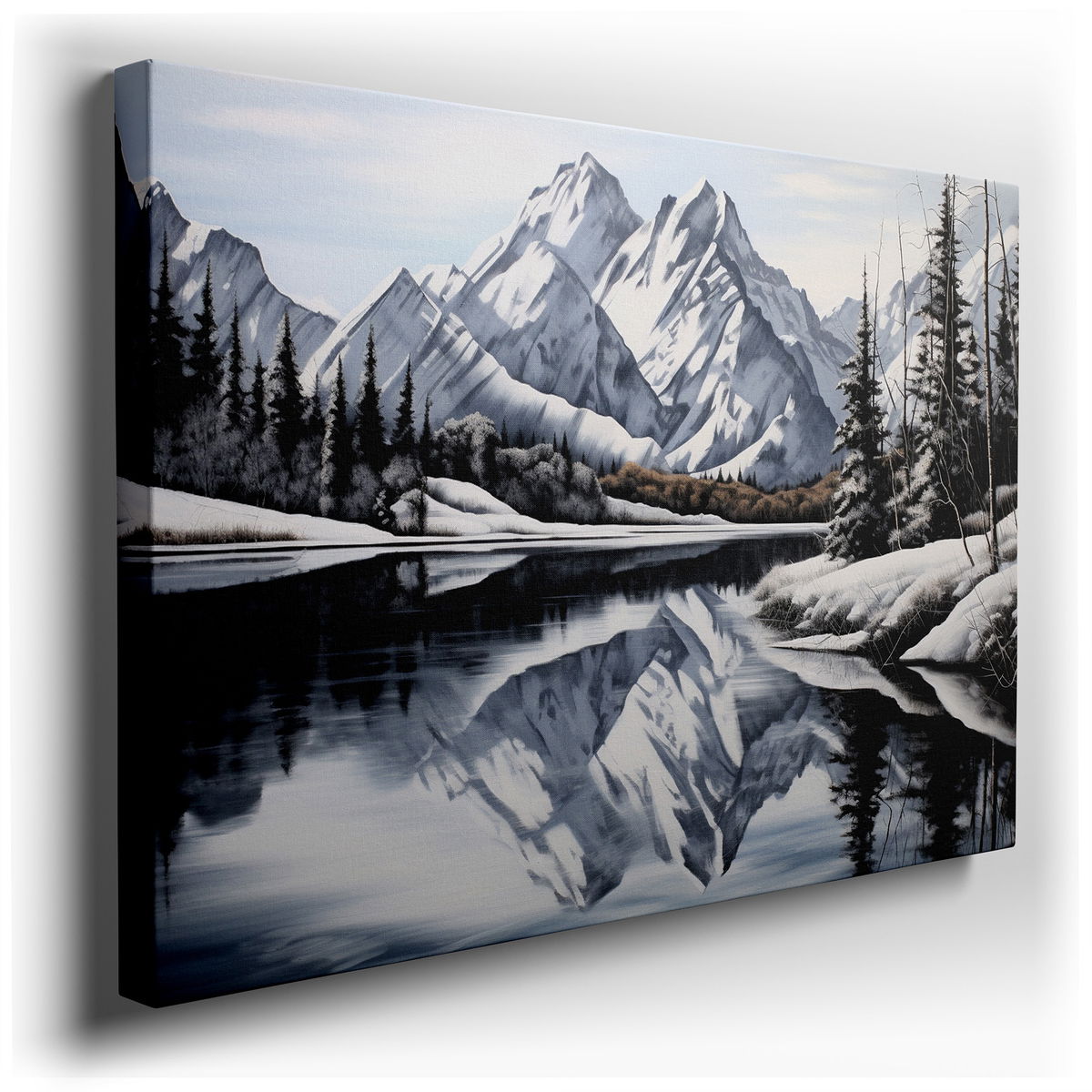 Snow-Capped Mountain - Tranquil Lake Canvas Wall Art
