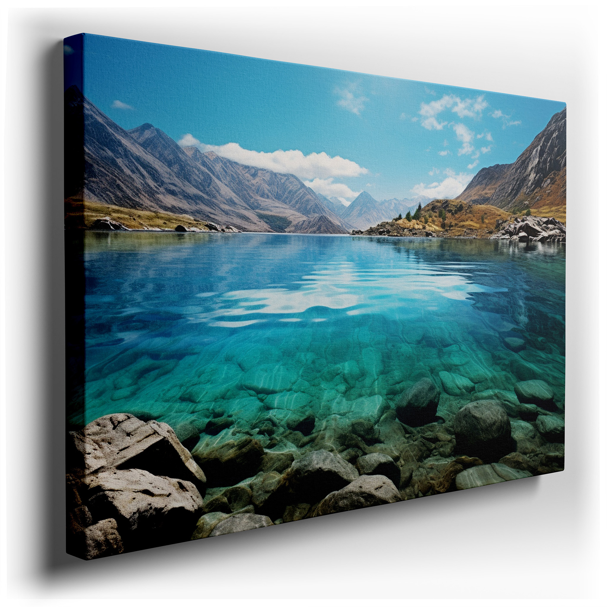Snow - Capped Mountains and Golden Skies Reflected in Majestic Lake Large Canvas Wall Art for Office and Bedroom Decor