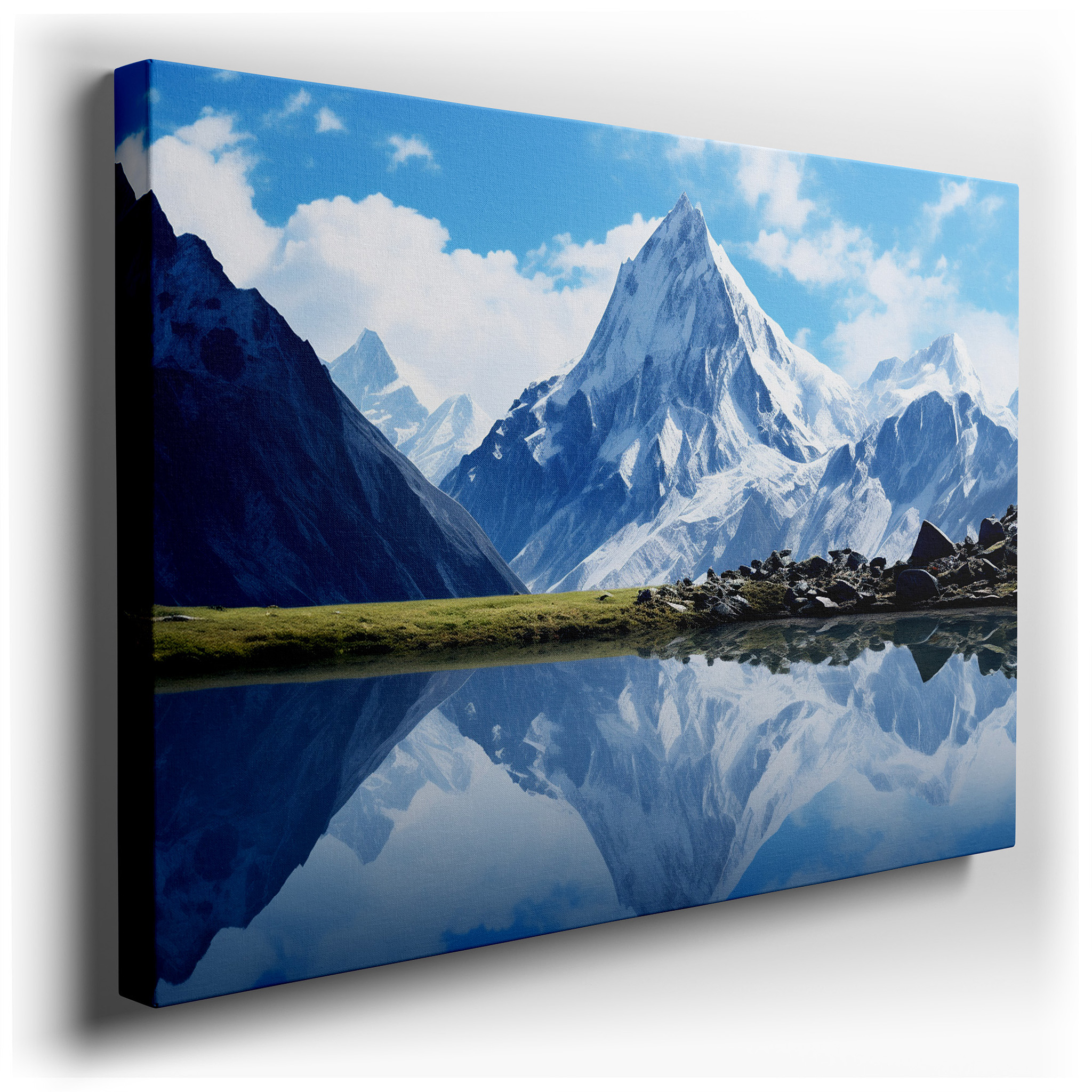Snow - Capped Mountains and Serene Lake Reflections - Tranquil Nature Scene Large Wall Art, Canvas Wall Art, Wall Decor