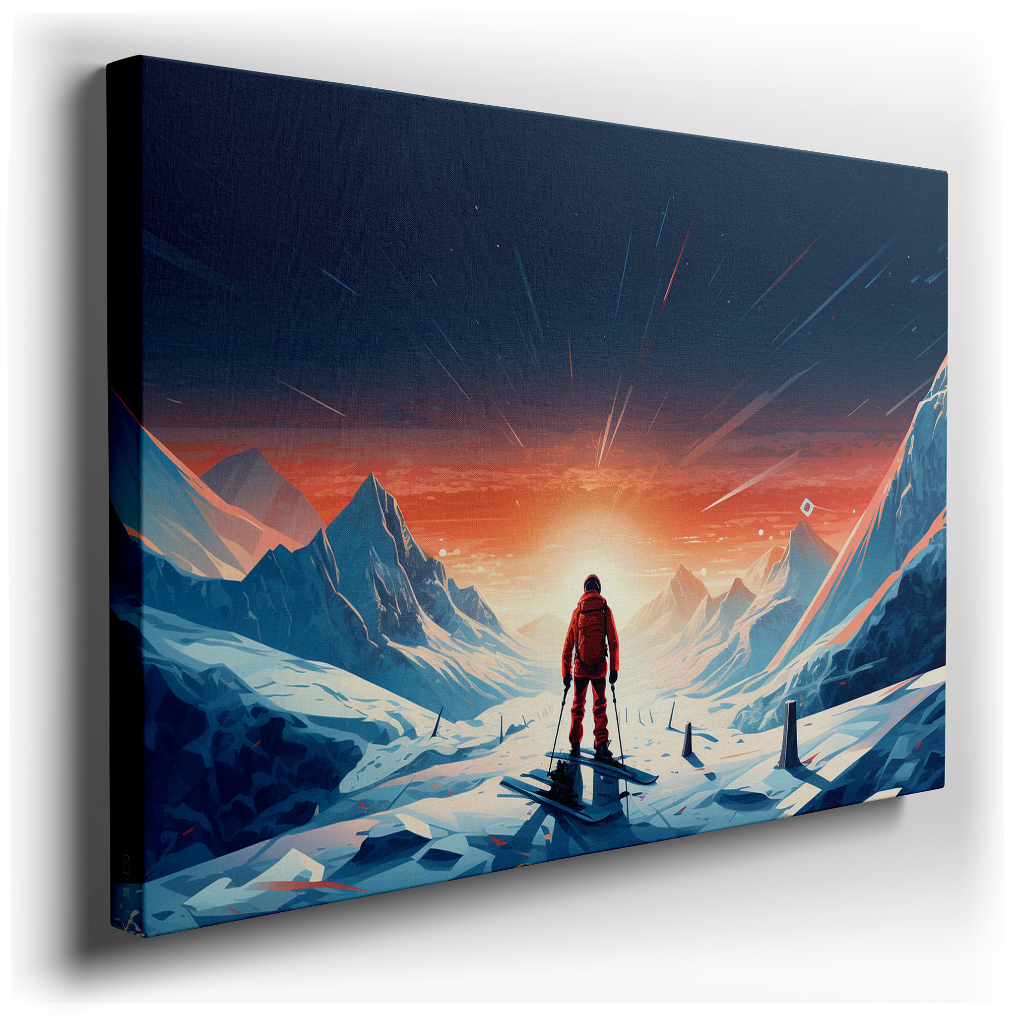 Snow - Covered Landscape at Sunset: Bold Light and Shadow Wall Art - Large Canvas for Home and Office Decor wrapped