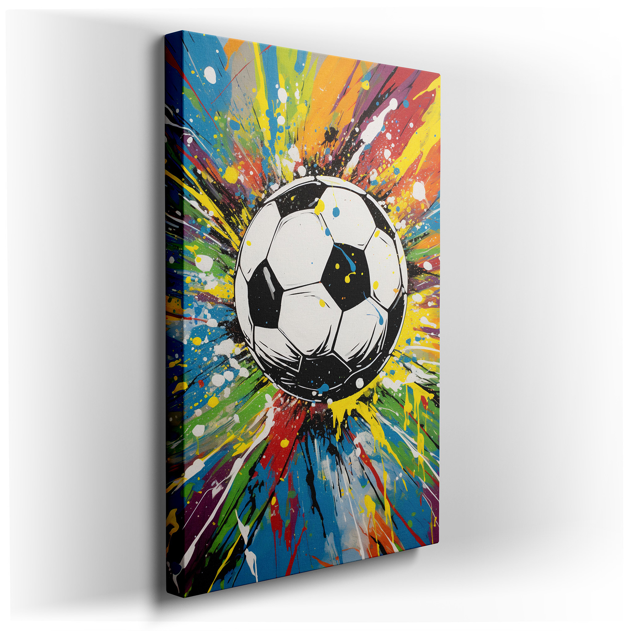 Soccer Ball in Motion: A Colorful Explosion Celebrating Global Unity and Passion - Large Canvas Wall Art wrapped canvas