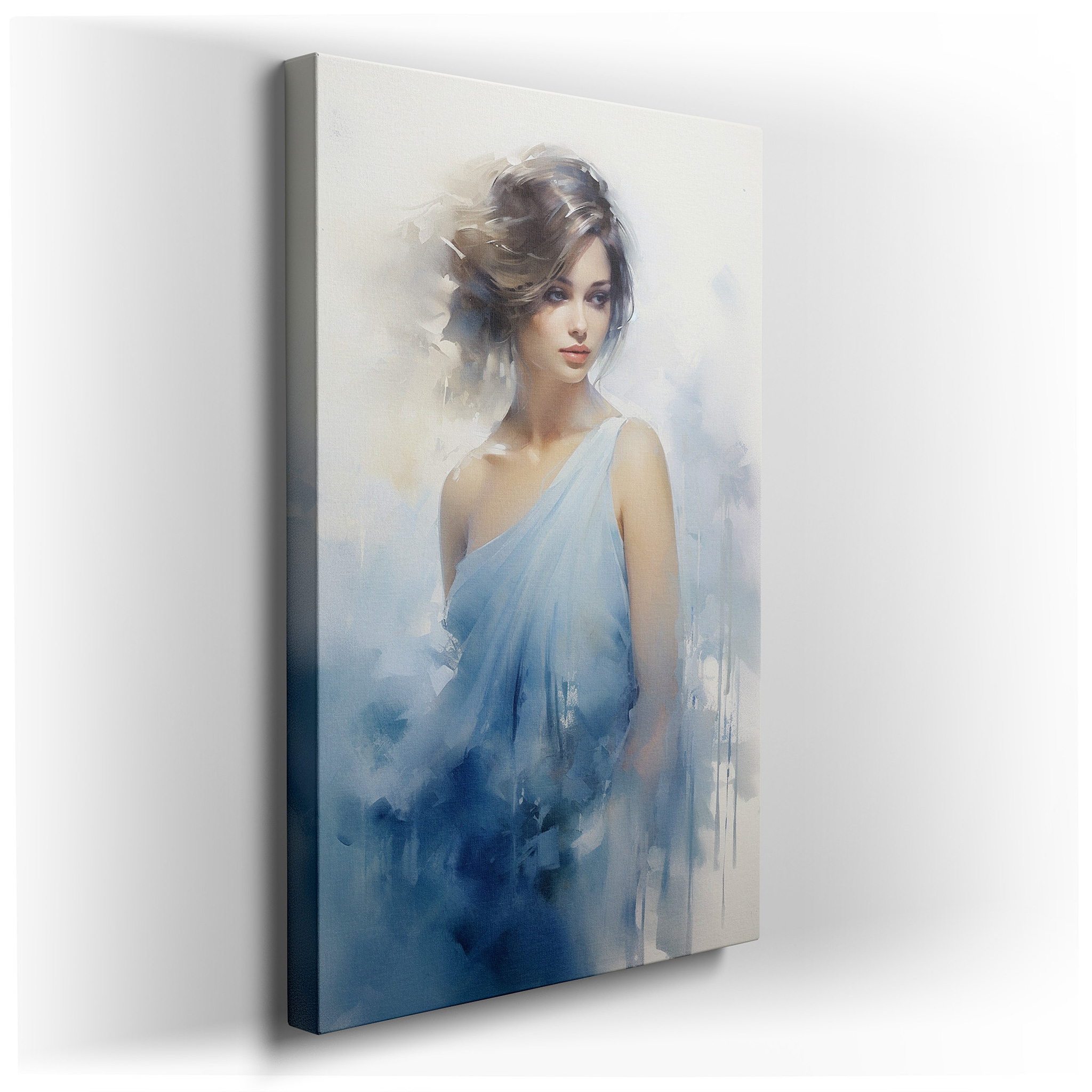 Soft Blue Tranquility - Serene Woman in Elegant Flow, Large Wall Art, Canvas Wall Art, Wall Decor for Office and