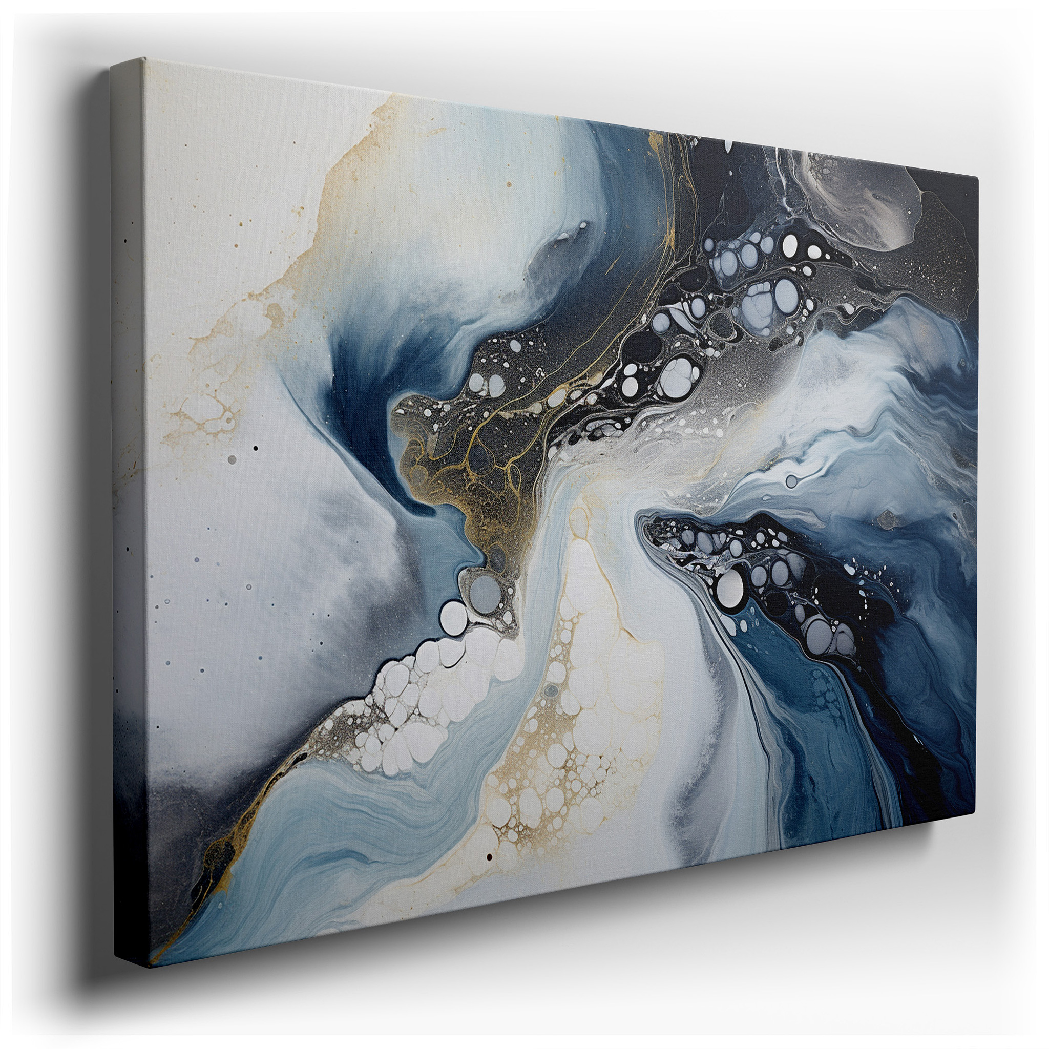 Soft Blues, Whites, and Golds in Serene Circles: Tranquil Abstract Harmony Large Wall Art, Canvas Wall Art, Wall Decor