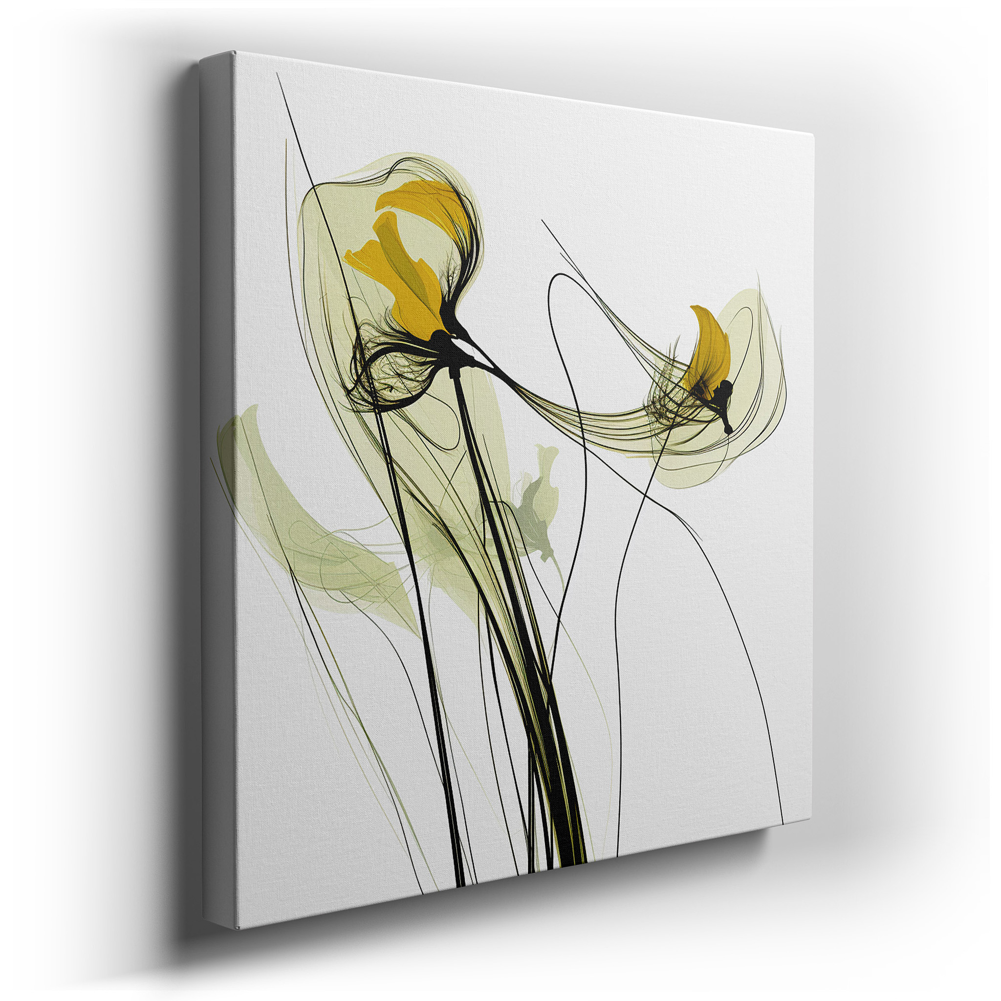 Soft - Hued Stylized Flowers, Tranquil Abstract with Vibrant Accents, Large Canvas Wall Art for Office Decor wrapped
