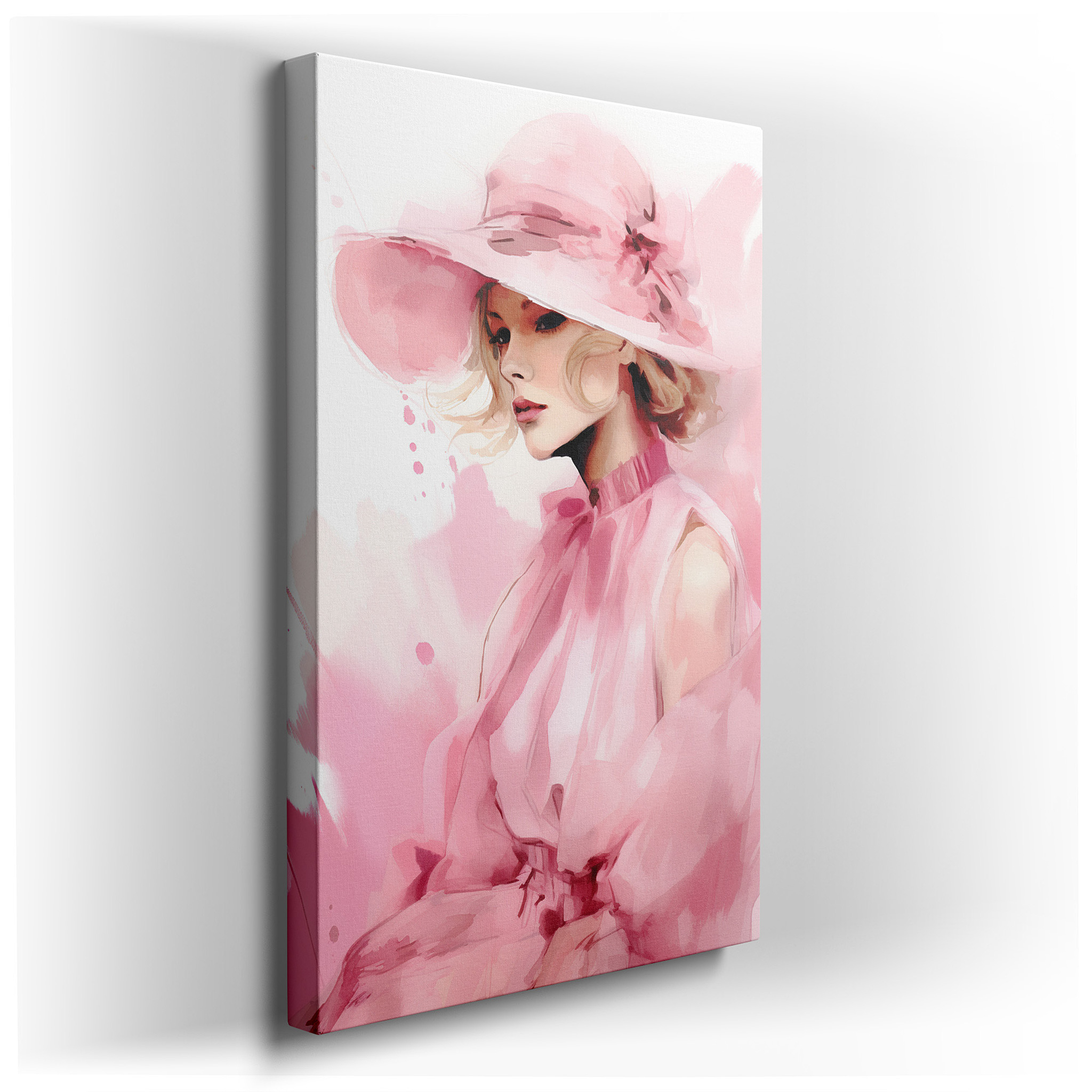Soft Hues of Elegance in Pink: A Serene Modern Womanhood Portrait - Large Wall Art, Canvas Wall Art, Wall Decor for