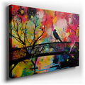 Solitary Bird on a Bridge - Vivid Abstract Canvas Wall Art