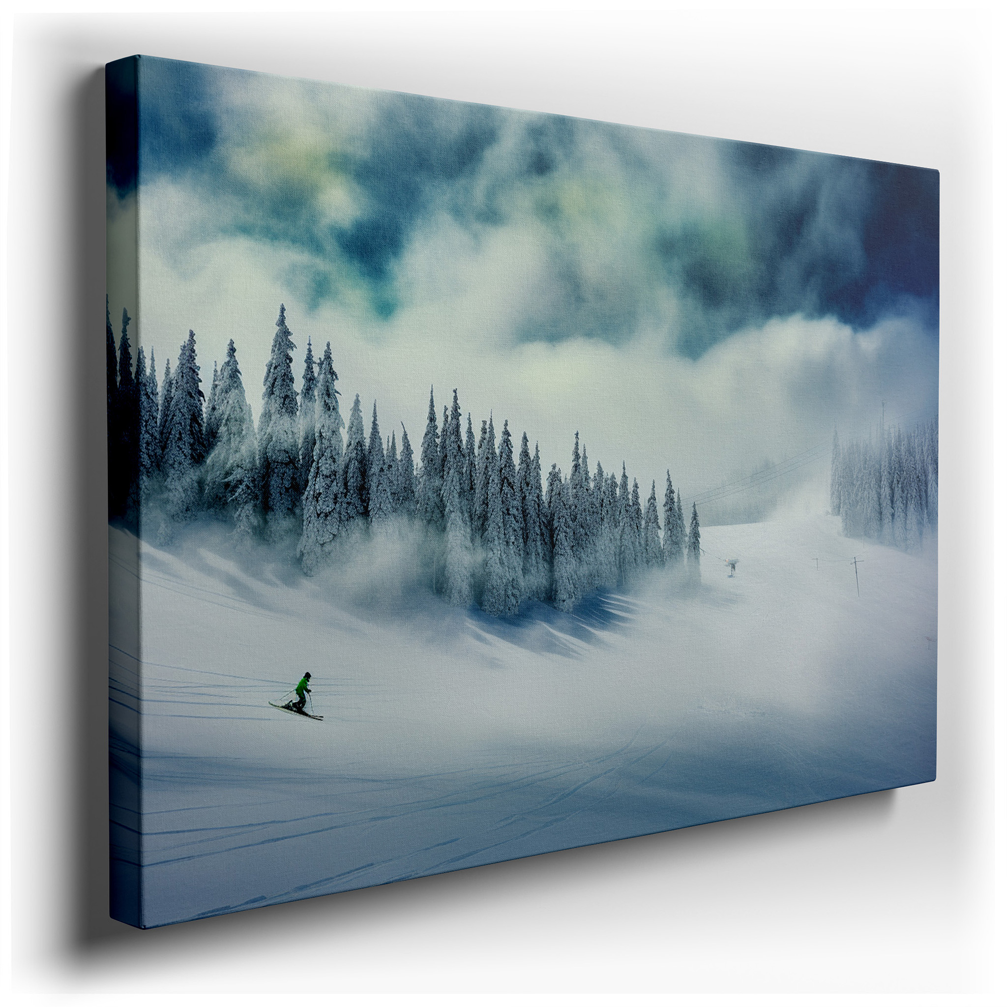 Solo Skier Wall Art: Graceful Glide Through Snowy Serenity - Large Canvas for Office, Bedroom, or Living Room Decor