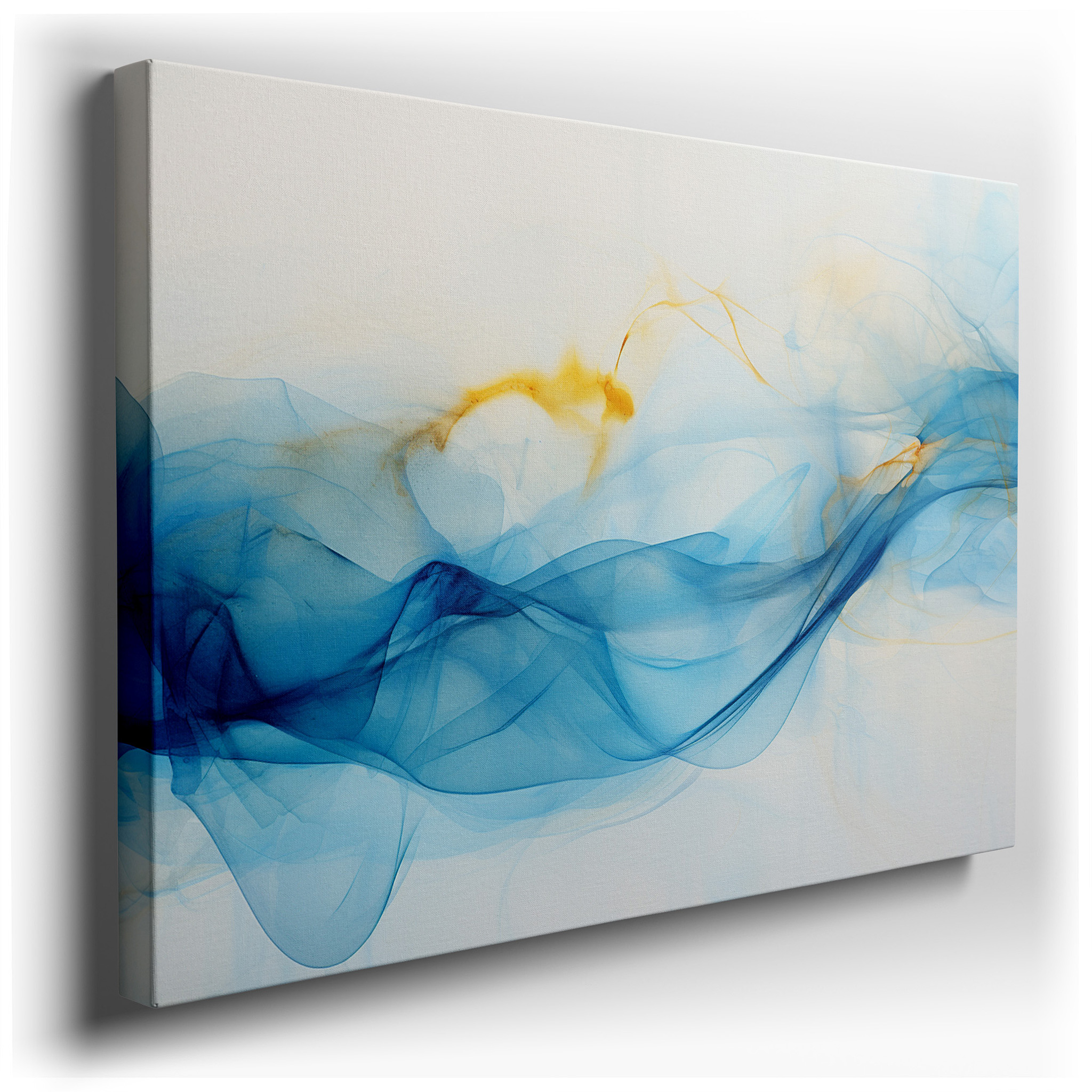Soothing Blue and Orange Ethereal Waves: Tranquil and Invigorating Large Wall Art for Office and Bedroom Decor, Canvas