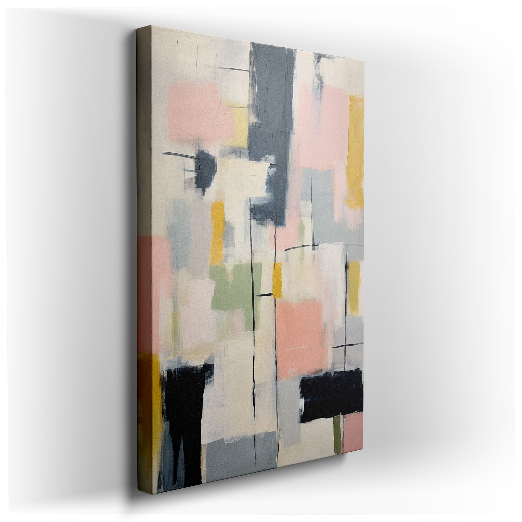 Soothing Pastel Geometric Shapes with Dynamic Accents, Large Canvas Wall Art for Office and Bedroom Decor wrapped