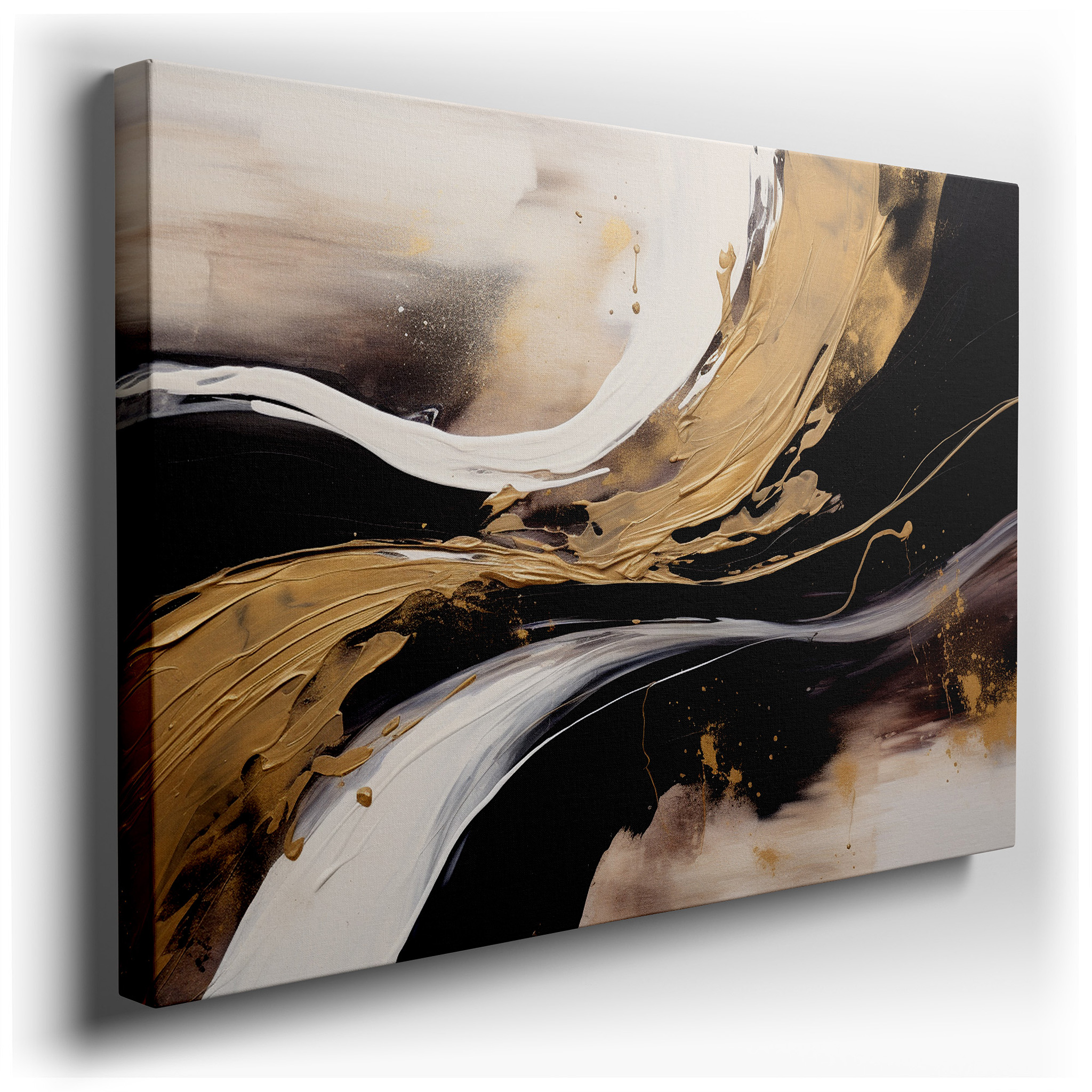 Sophisticated Abstract Dance in Black, White, and Gold Accents - Large Canvas Wall Art for Office, Bedroom, and Living