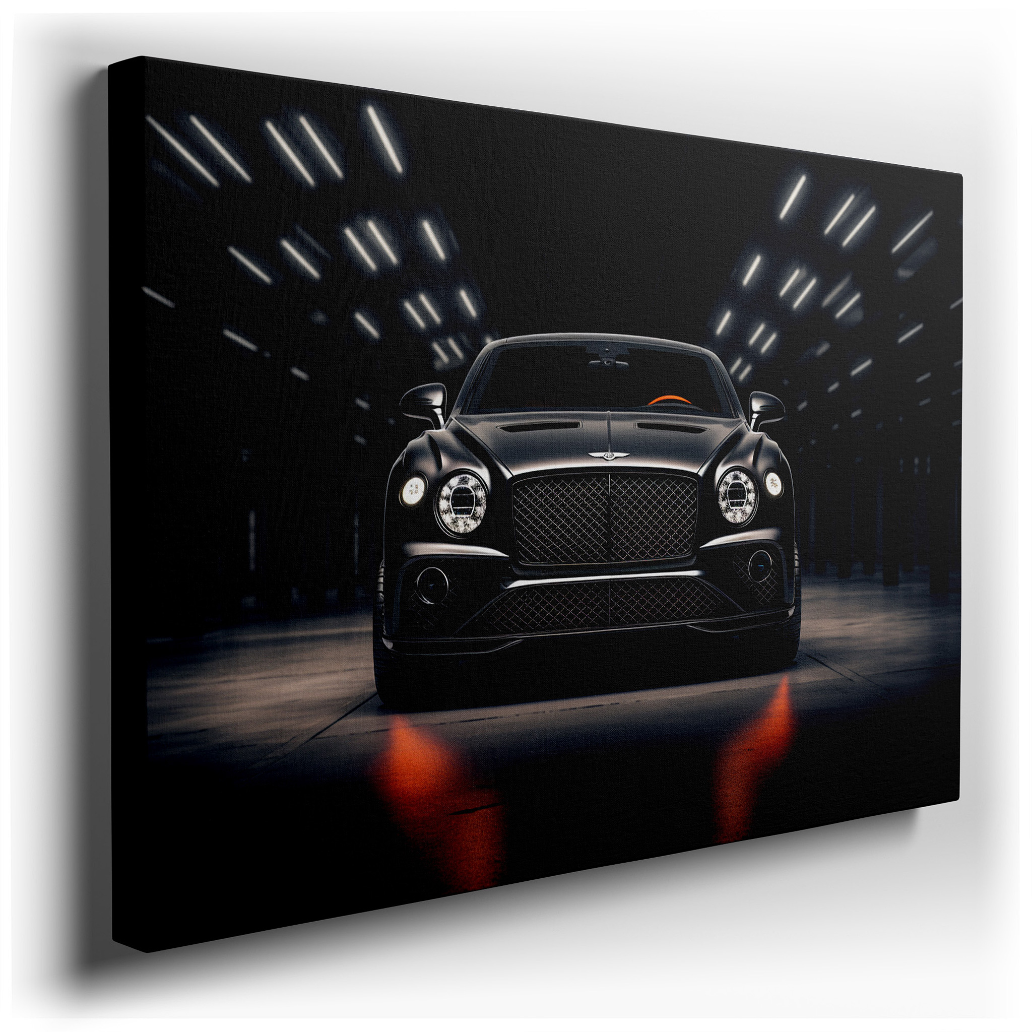 Sophisticated Black Luxury Car in a Dimly - Lit Garage: Large Wall Art, Canvas Wall Art, Wall Decor for Office wrapped