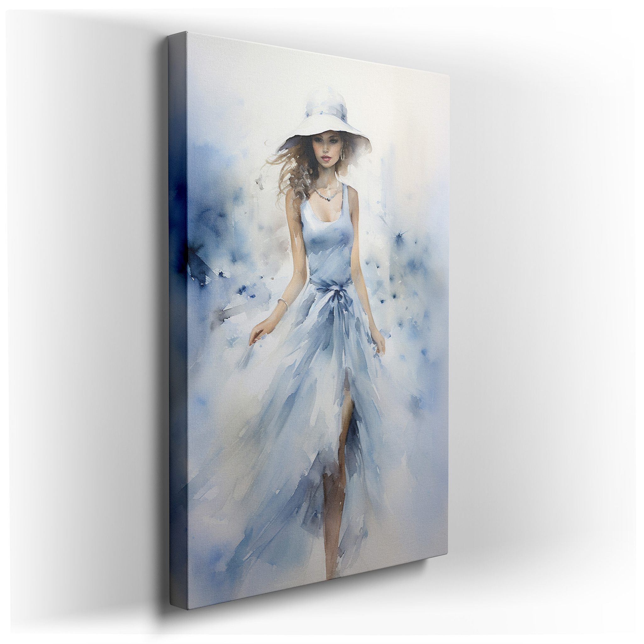 Sophisticated Elegance on Display - Stylish Woman with Coordinated Hat Large Wall Art, Canvas Wall Art, Wall Decor for