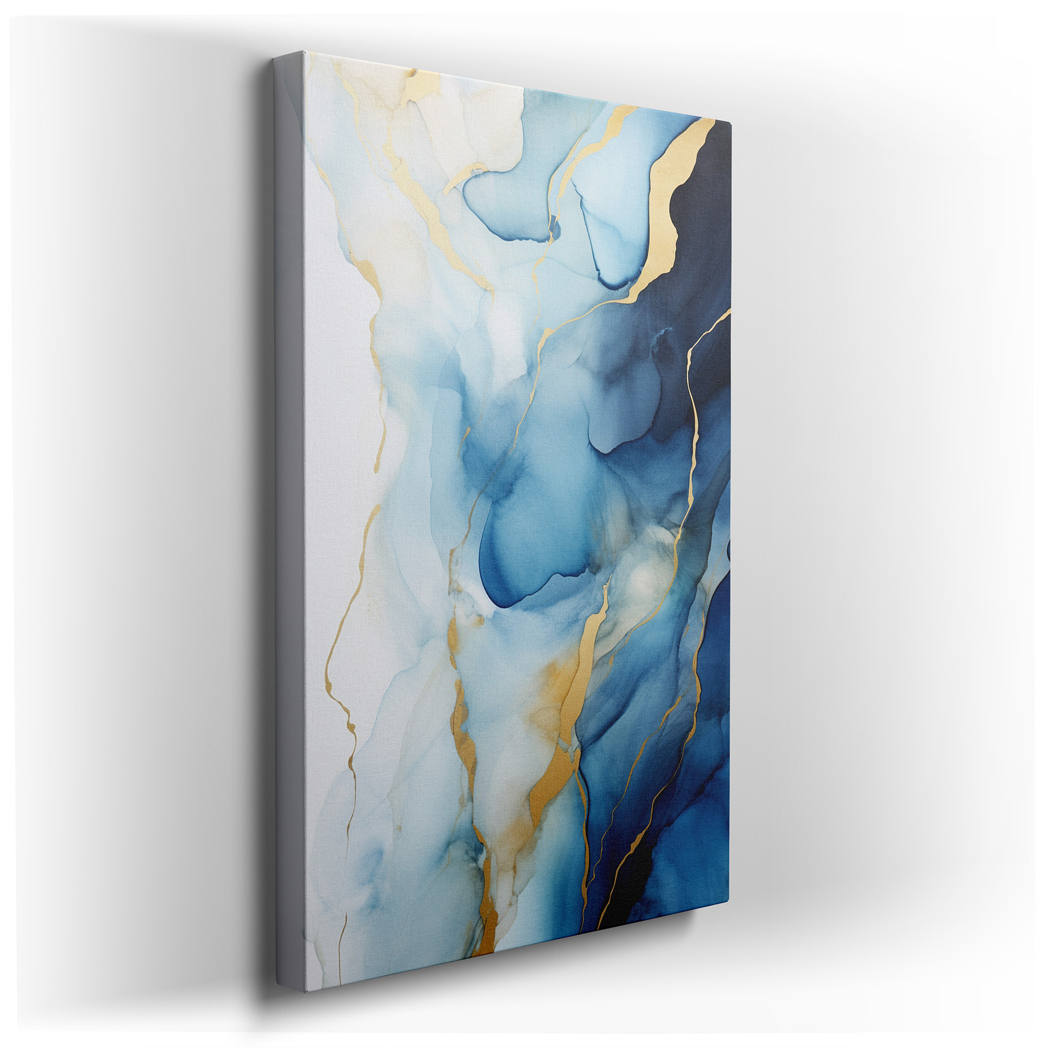 Sophisticated Symphony of Tranquil Blues and Golden Hues: Large Wall Art, Canvas Wall Art, Wall Art Decor, Office Wall