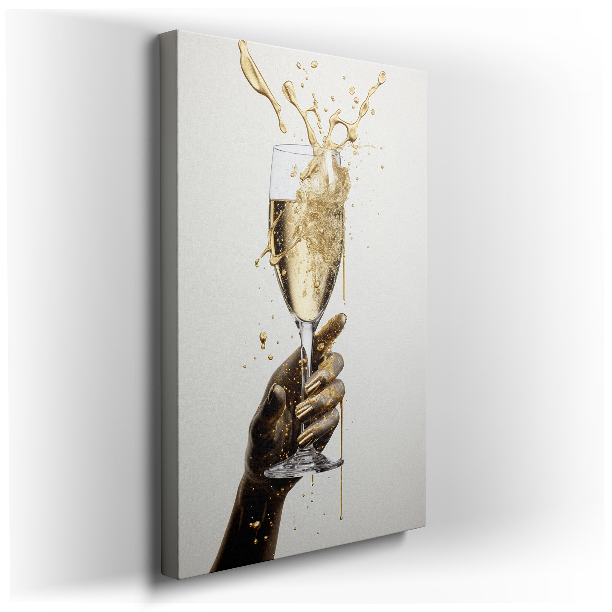 Sophisticated Wall Art Featuring a Sculpted Hand Holding a Champagne Glass - Large Canvas Art for Home and Office