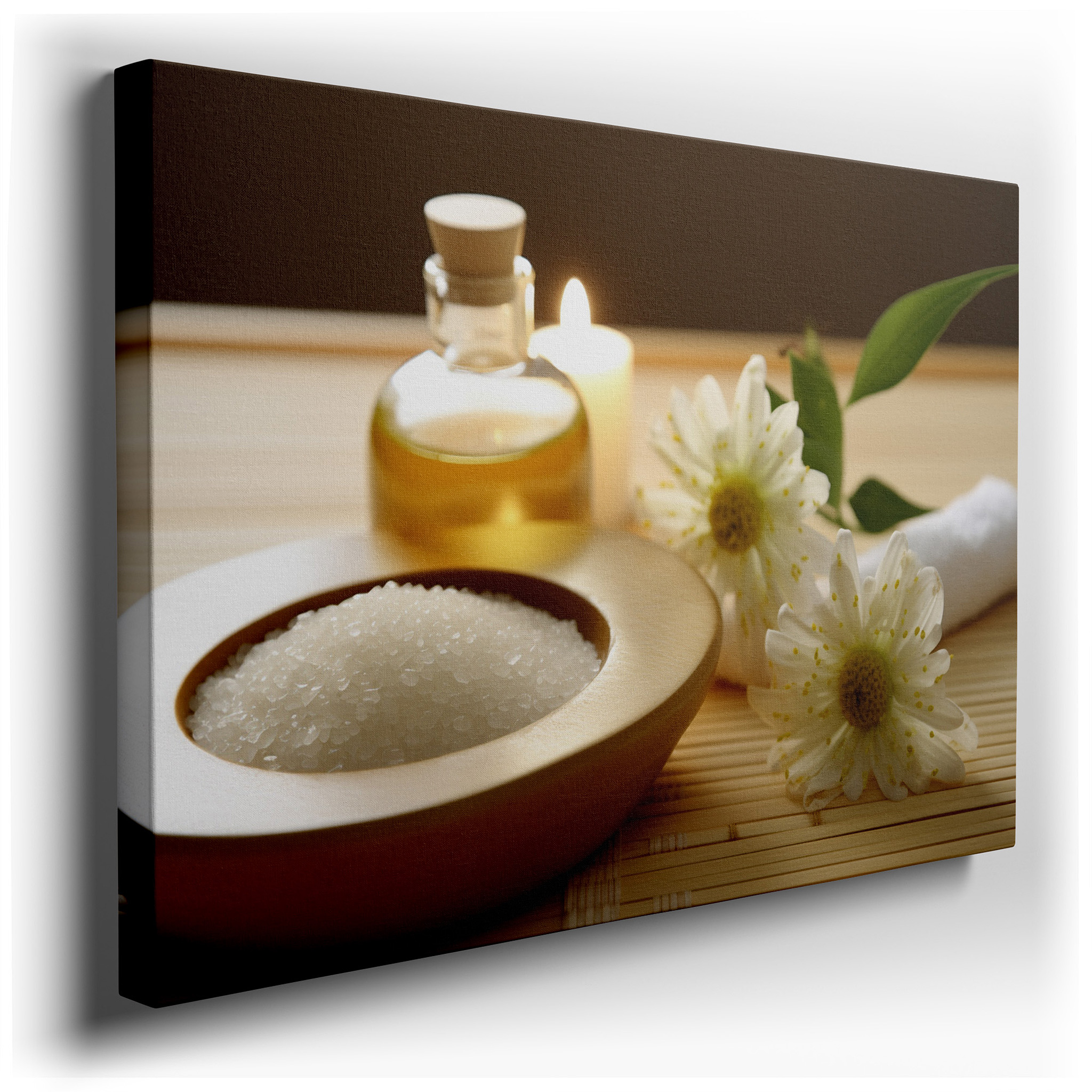 Spa Retreat Wall Art Featuring Aromatic Flowers, Essential Oils, and Bath Salts - Large Canvas Art for Home and Office