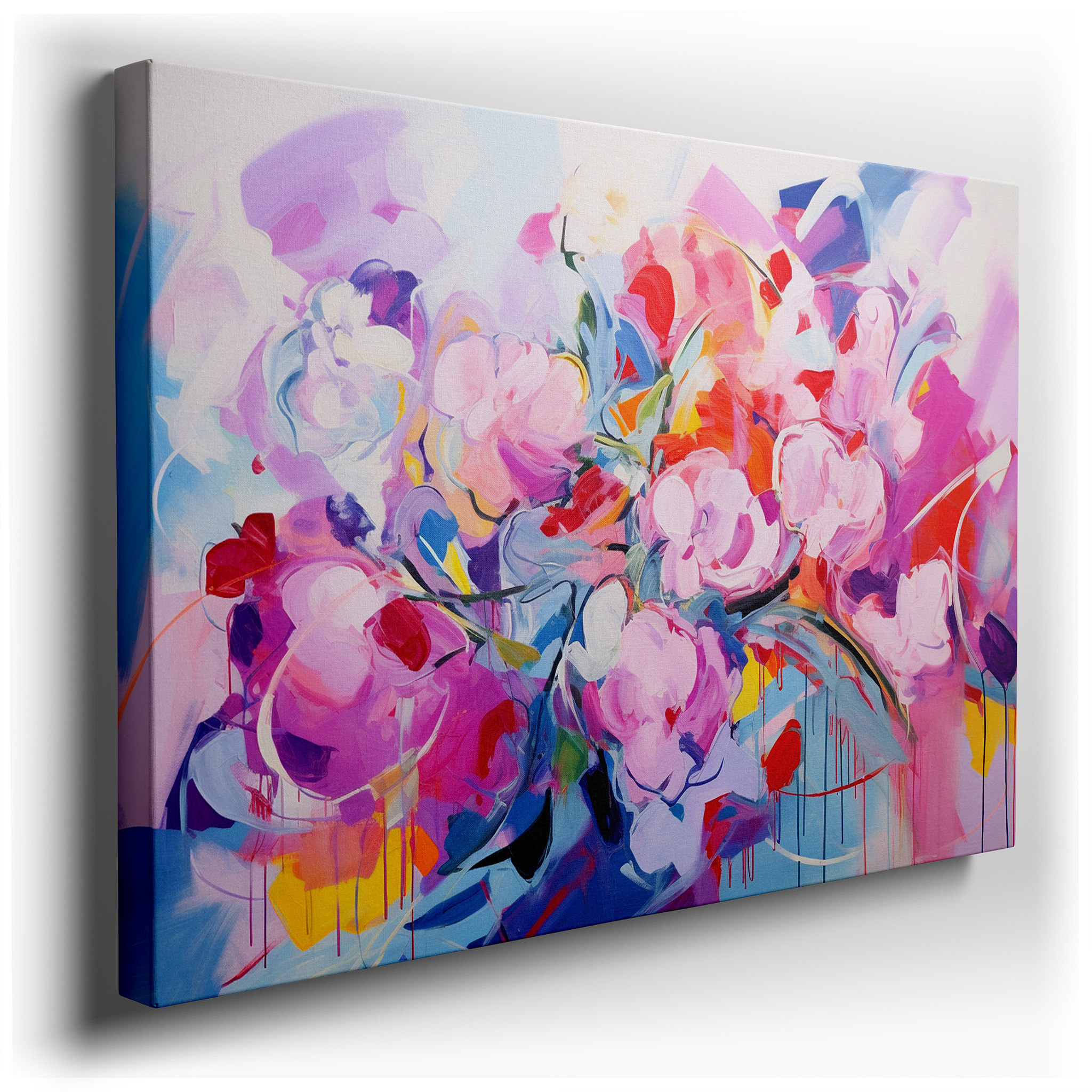 Springtime Blossoms in Pink and Blue: Serene and Bright Large Wall Art, Canvas Decor for Office and Bedroom wrapped