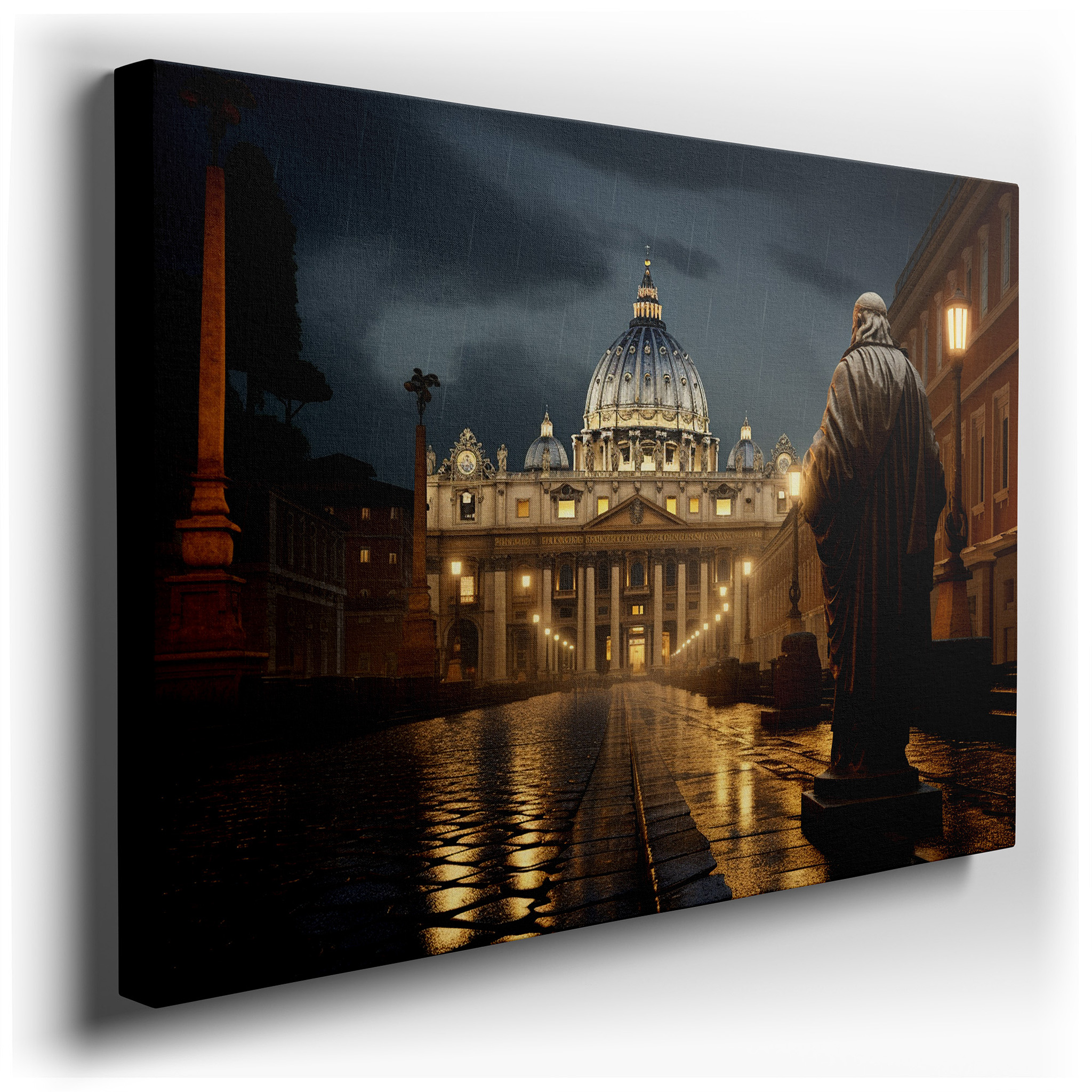 St. Peter's Basilica Beneath Starry Skies: A Golden Gateway - Large Wall Art, Canvas Print, Home and Office Decor,