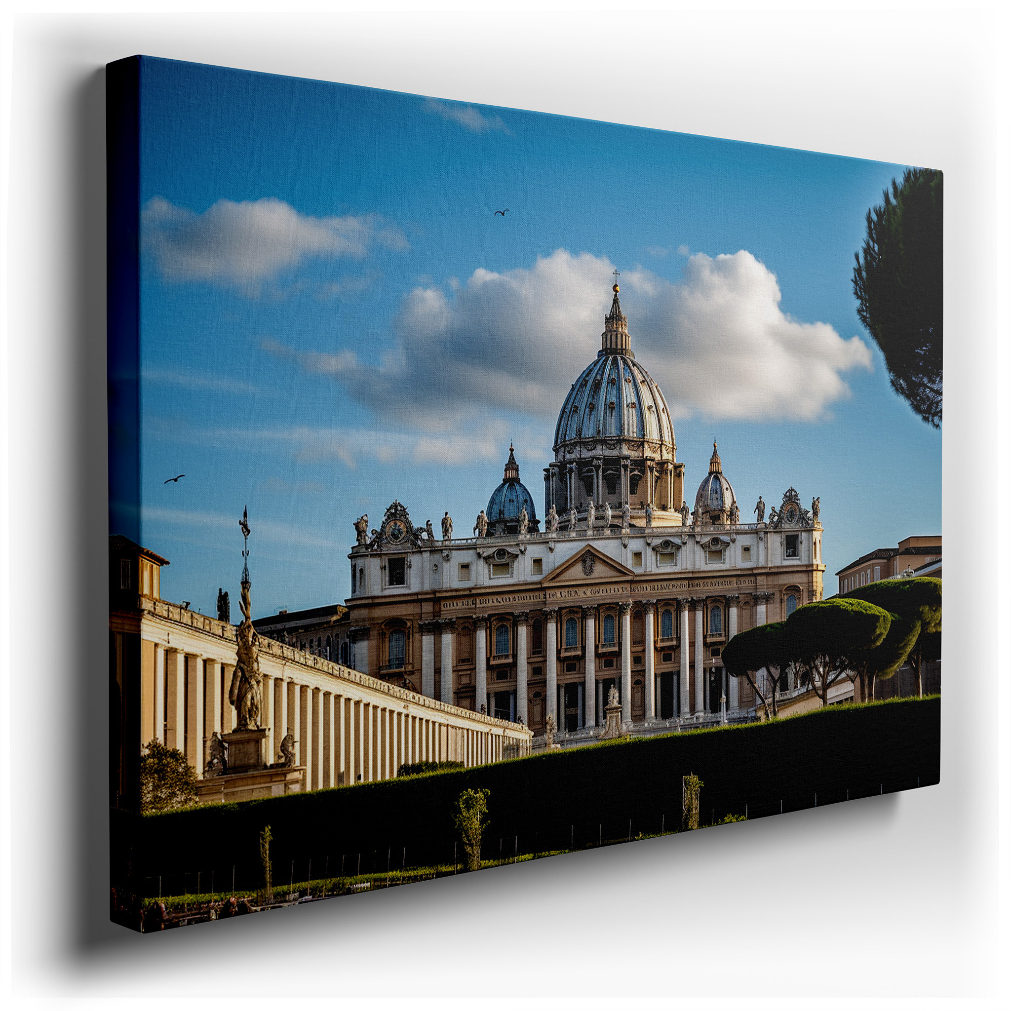 St. Peter's Basilica Wall Art for Bedroom: Renaissance Masterpiece with Dynamic Sky and Lively Piazza - Large Canvas