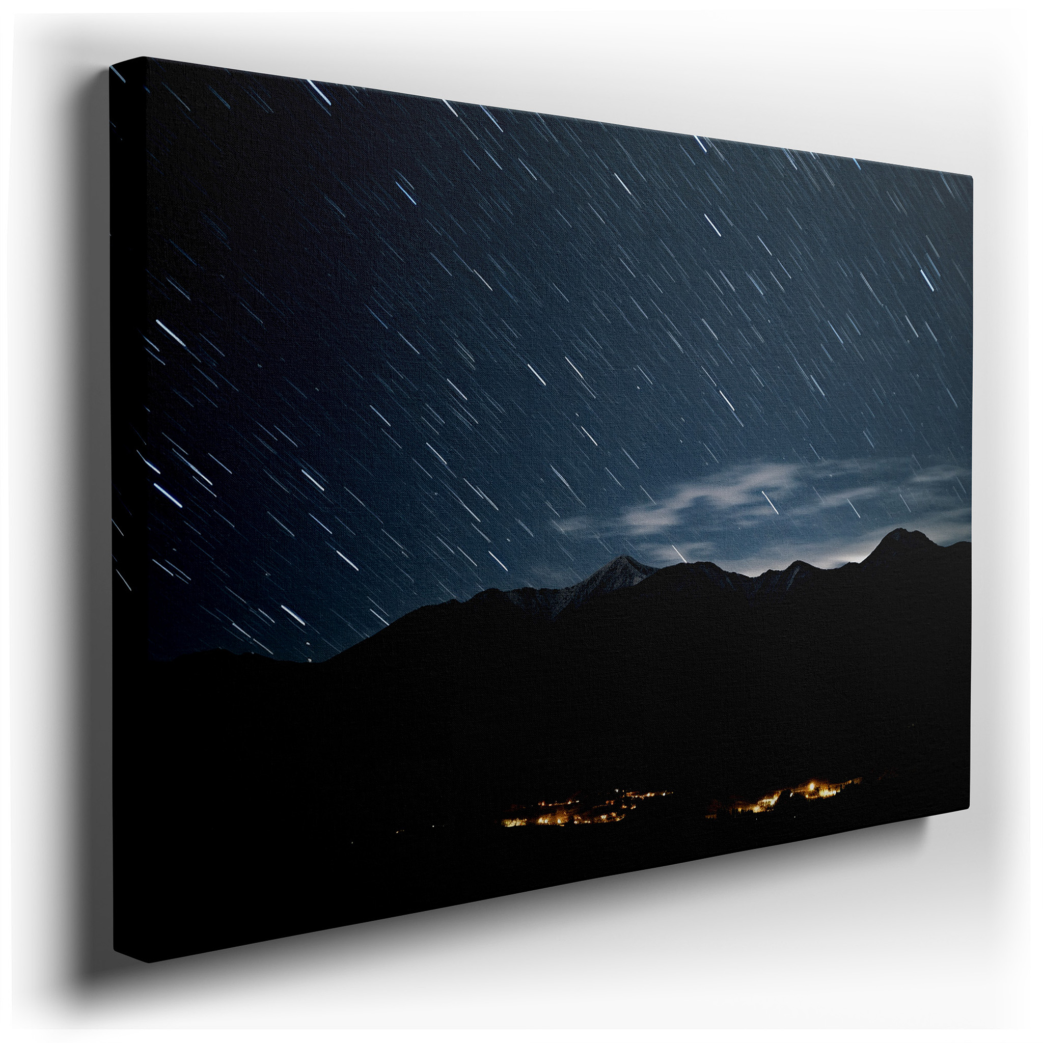 Star Trails Above Rugged Mountains - Blending Celestial Movement with Natural Scenery, Large Canvas Wall Art for Home