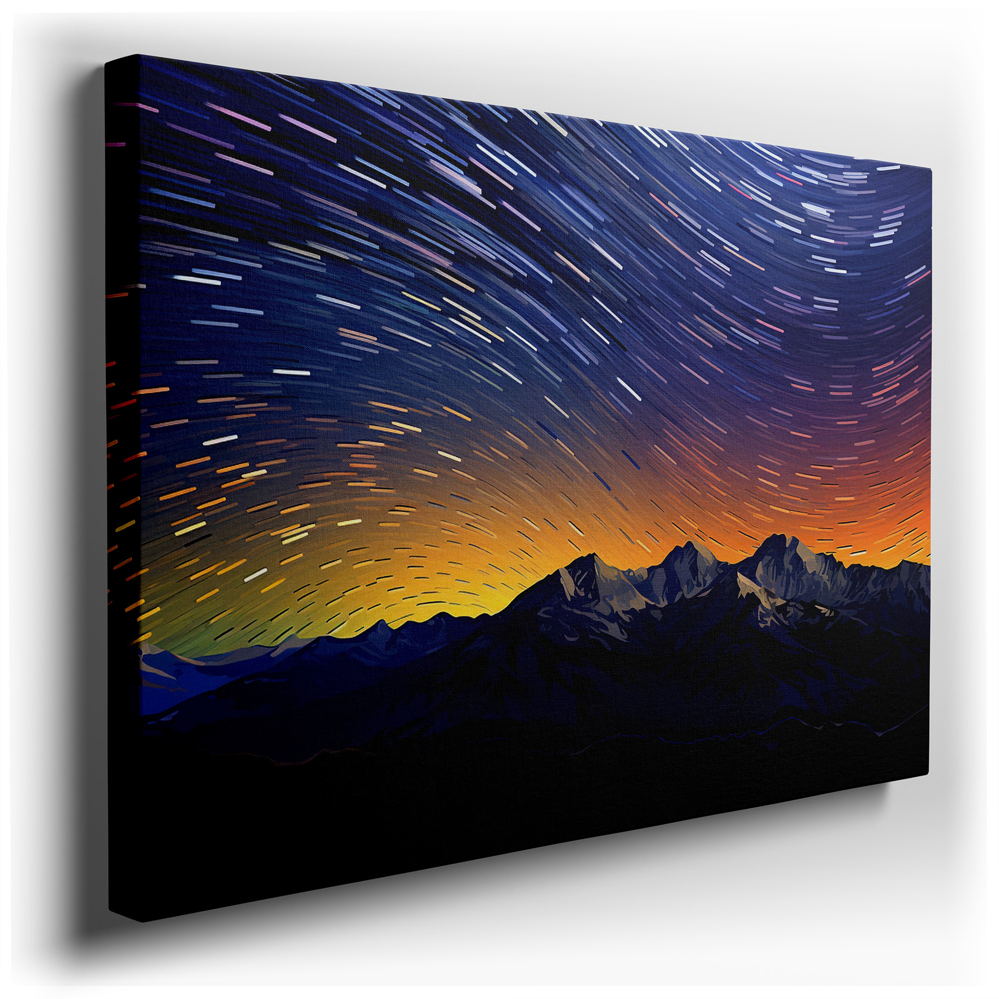 Star Trails and Twilight Over Snow - Capped Peaks - Large Canvas Wall Art for Office and Bedroom Decor wrapped canvas -