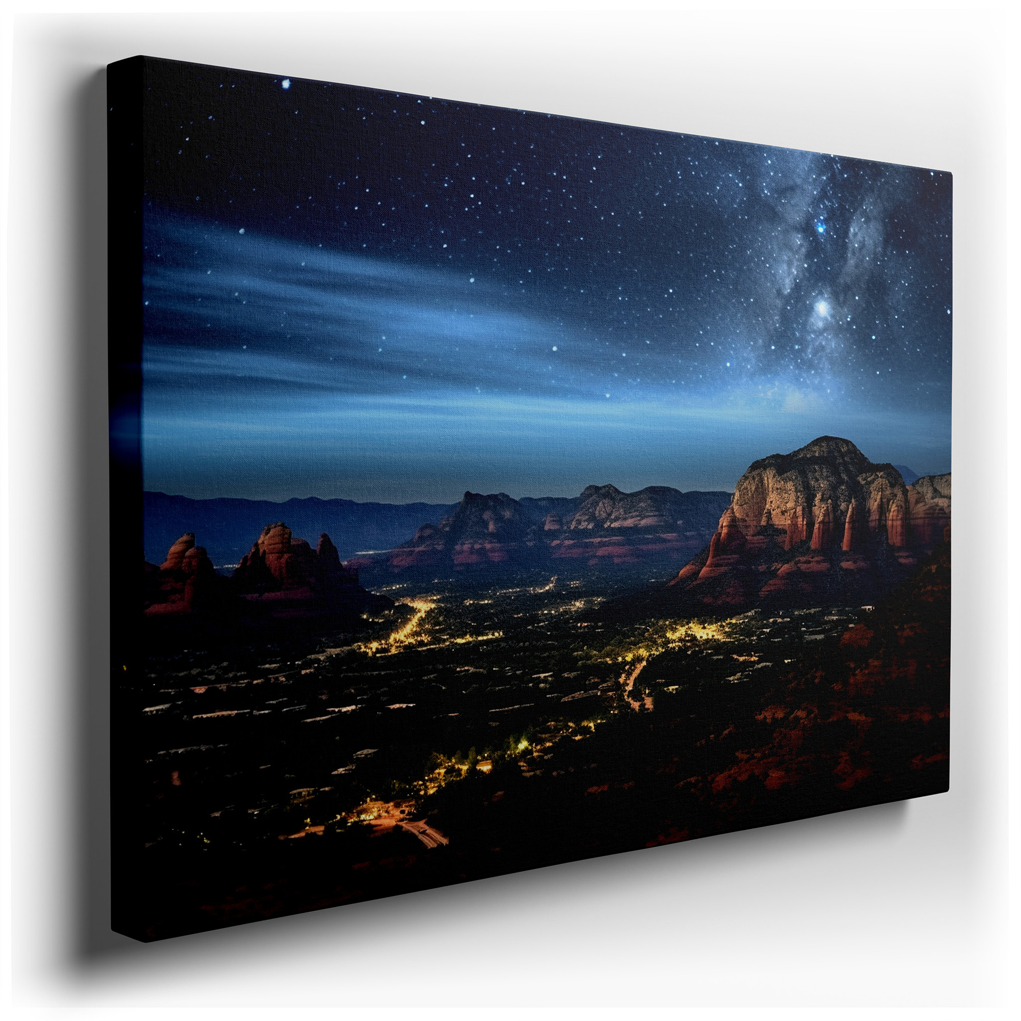 Starlit Sky and Red Rock Mountains - Celestial Canopy Above Rugged Terrain Large Wall Art, Canvas Wall Art, Wall Decor