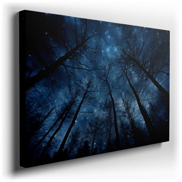 Starlit Sky and Silhouetted Trees - Large Canvas Wall Art