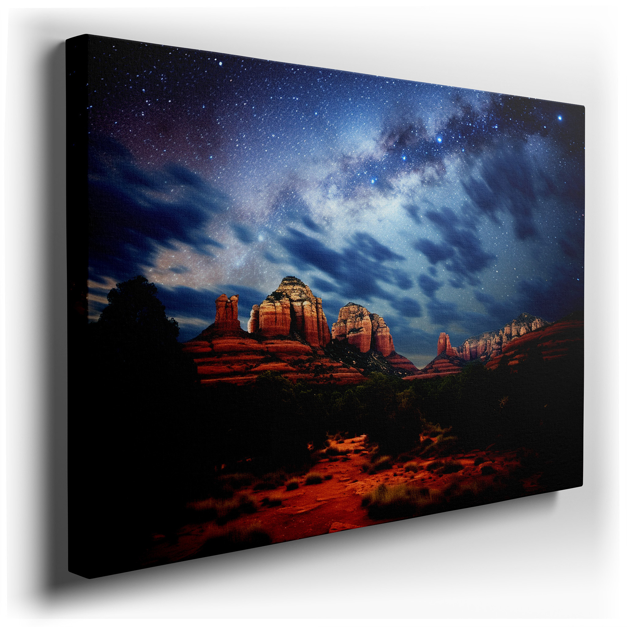 Starry Skies Over Sedona's Red Rocks - Serene Earth and Cosmos Fusion Large Wall Art, Canvas Wall Art, Wall Decor for