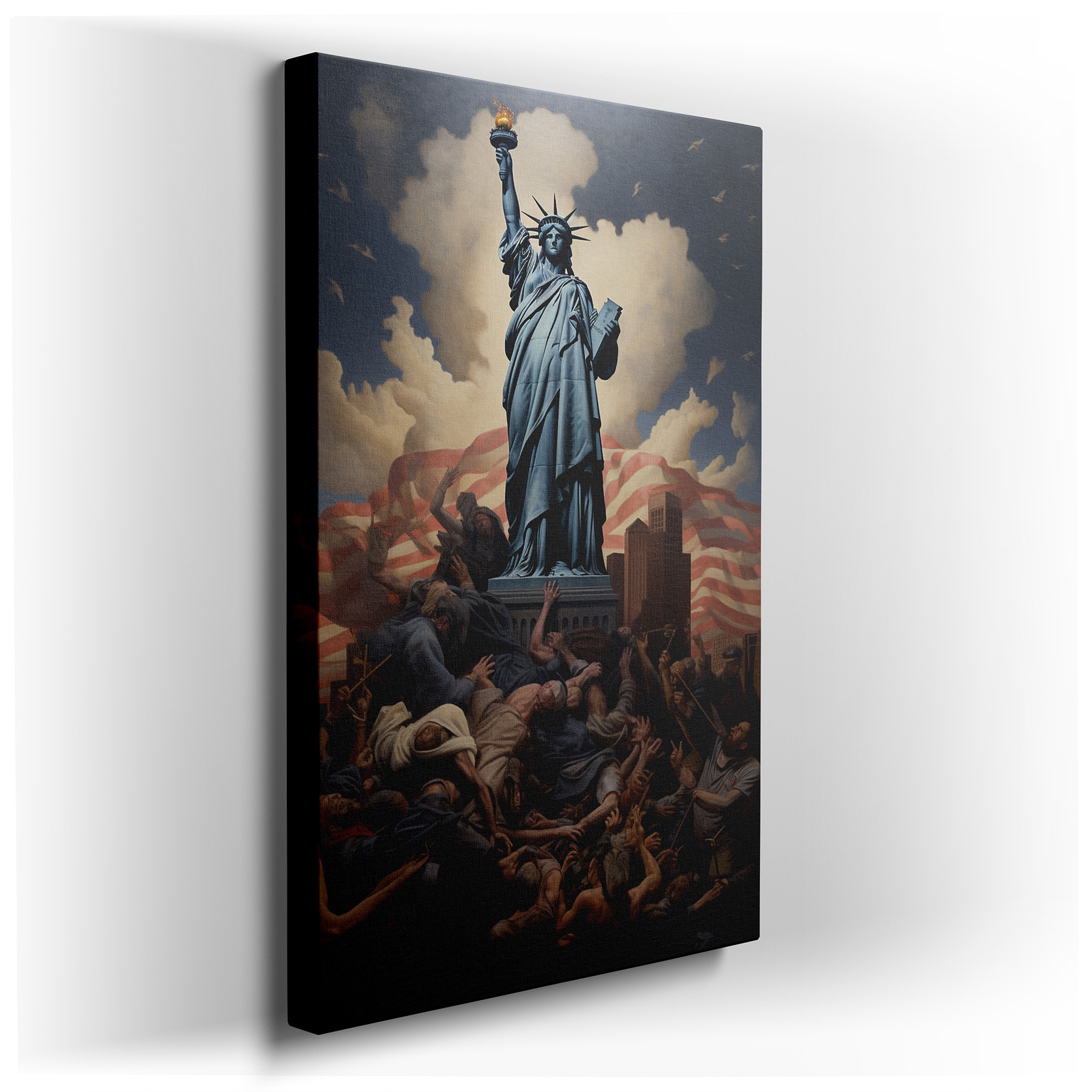 Statue of Liberty: A Beacon of Hope Amidst Stormy Skies - Large Canvas Wall Art for Office, Bedroom, and Living Room