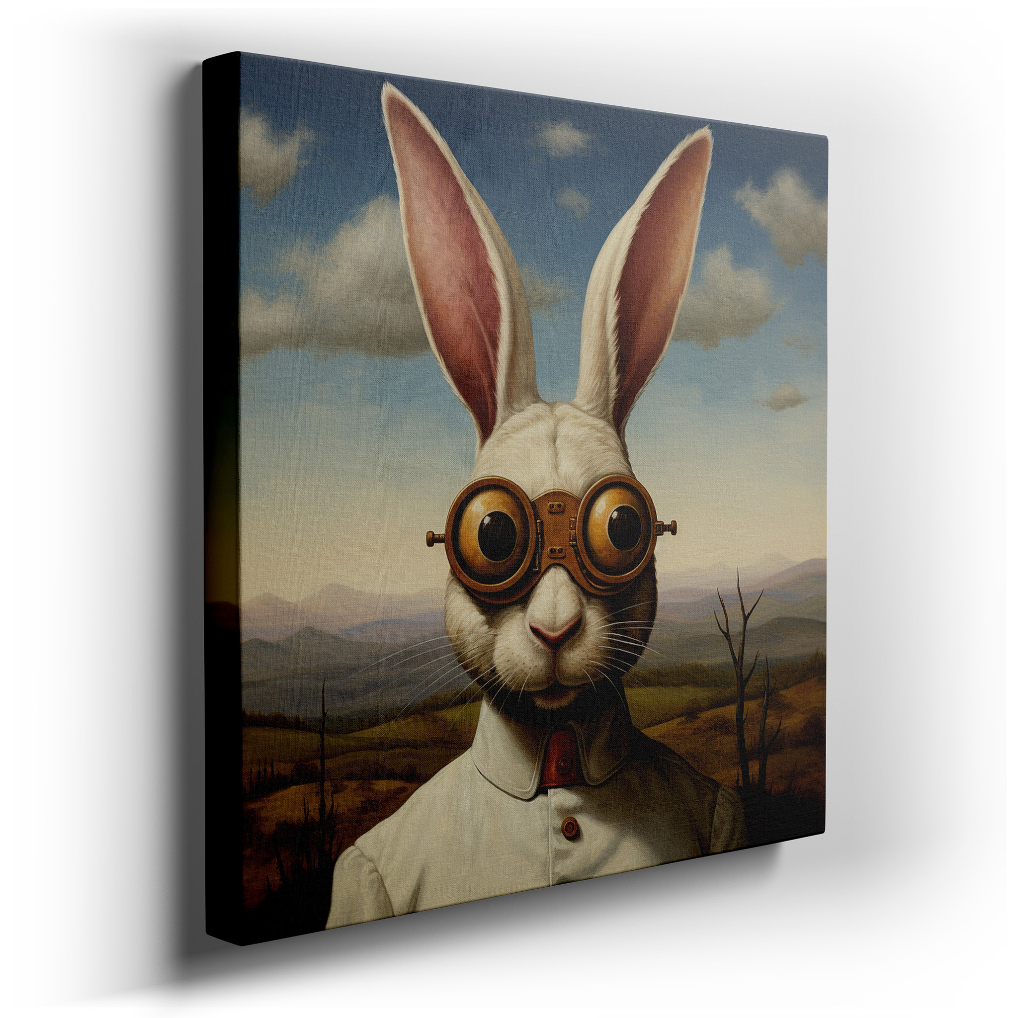 Steampunk Rabbit Wall Art: Whimsical and Mechanical Twilight Scene, Large Canvas Art for Home and Office Decor wrapped