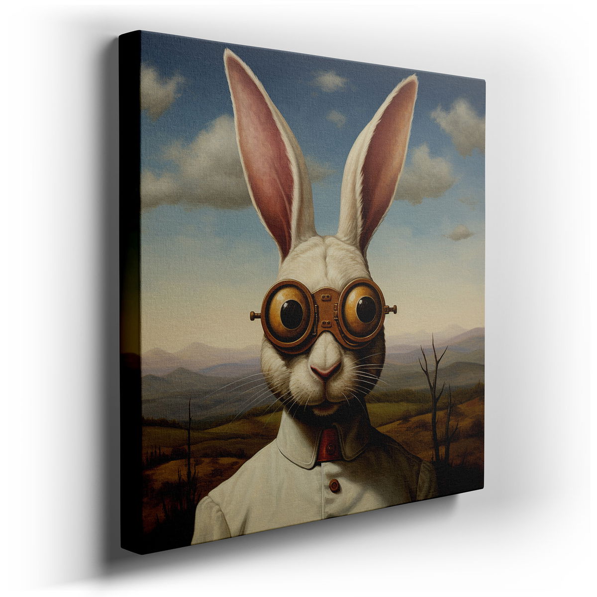 Steampunk Rabbit - Whimsical Twilight Scene Canvas Wall Art