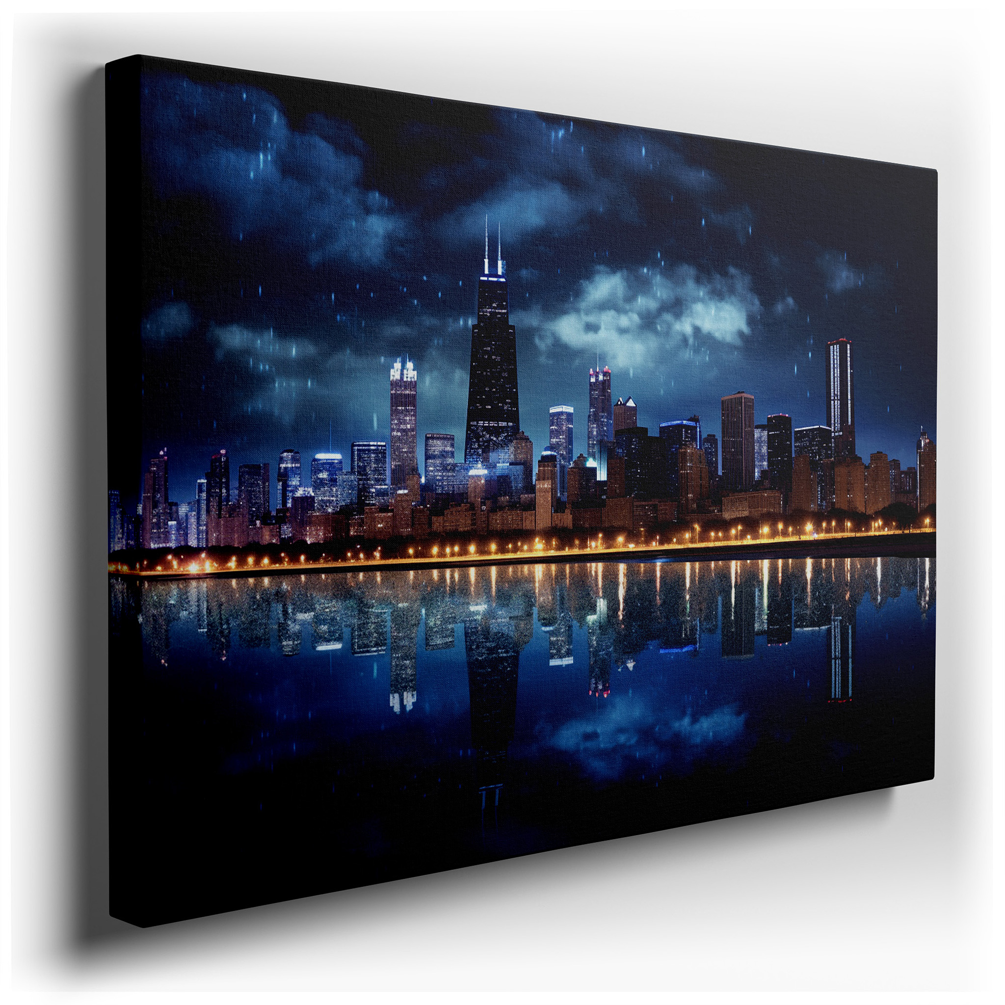 Stormy Evening in Chicago: Oil on Canvas Skyline Masterpiece, Large Wall Art for Office or Bedroom Decor wrapped canvas