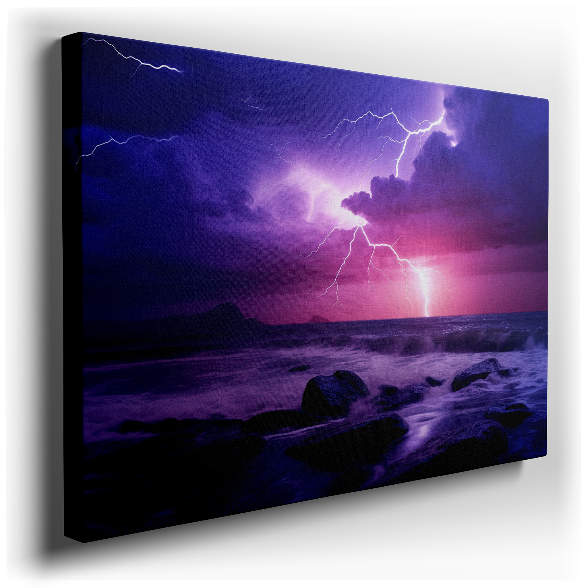Stormy Seascape Canvas: Lightning and Turbulent Ocean Waters - Large Wall Art for Office, Bedroom, and Living Room