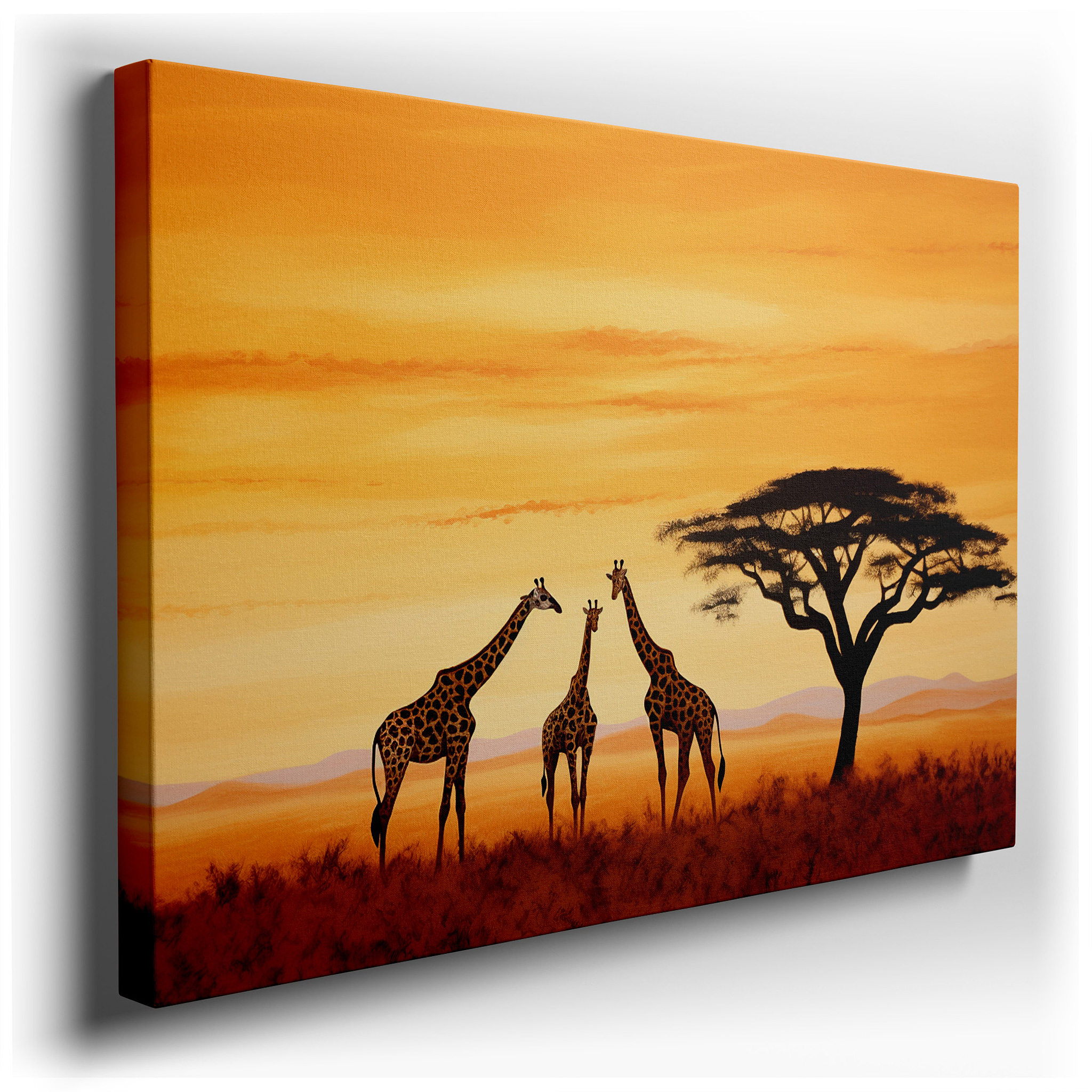 Stunning Giraffes and Vibrant Sunset in the African Savannah Wall Art, Canvas Decor for Office and Bedroom wrapped