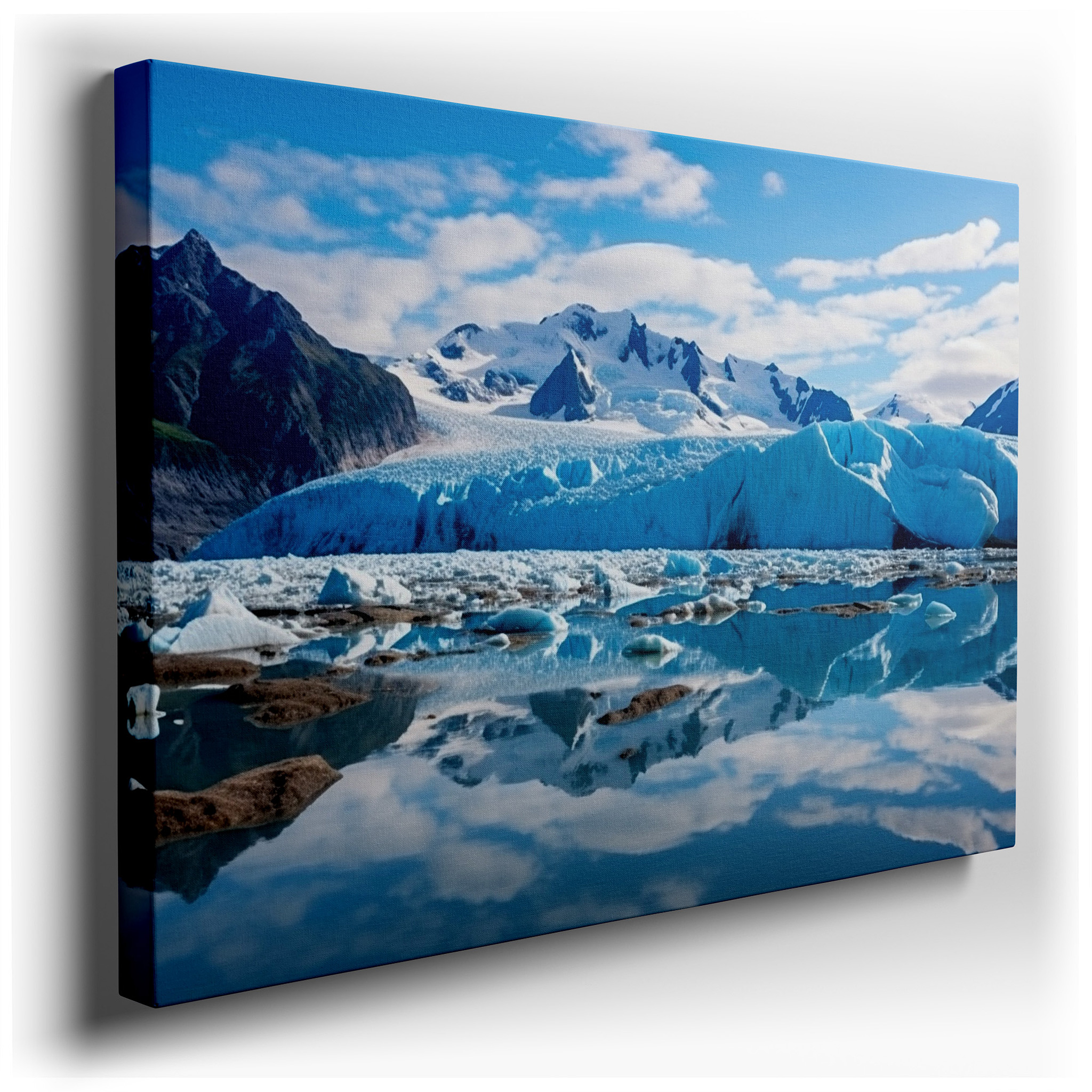 Stunning Glacier Reflections in Peaceful Waters Surrounded by Lofty Mountains - Large Canvas Wall Art for Office and