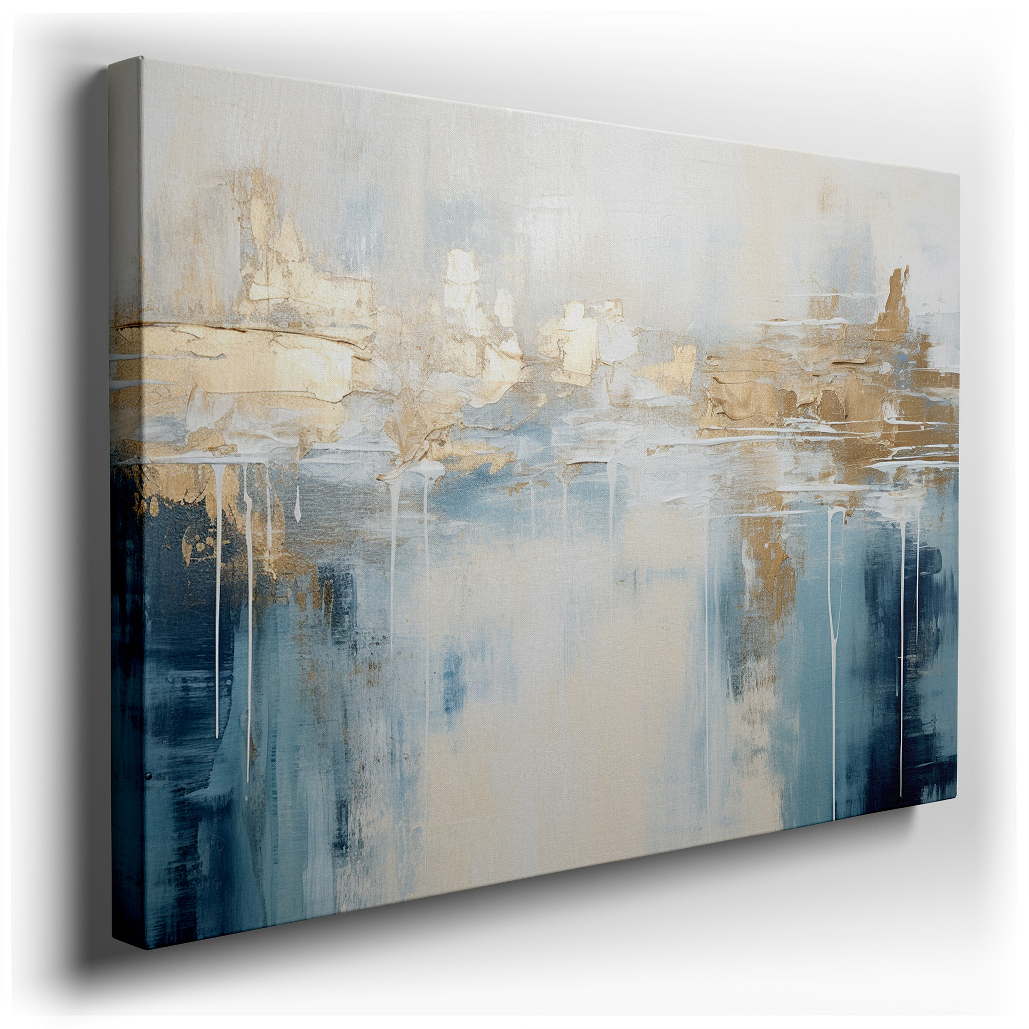 Stunning Gold and Blue Abstract Minimalist Large Canvas Wall Art for Office and Bedroom Decor wrapped canvas - main
