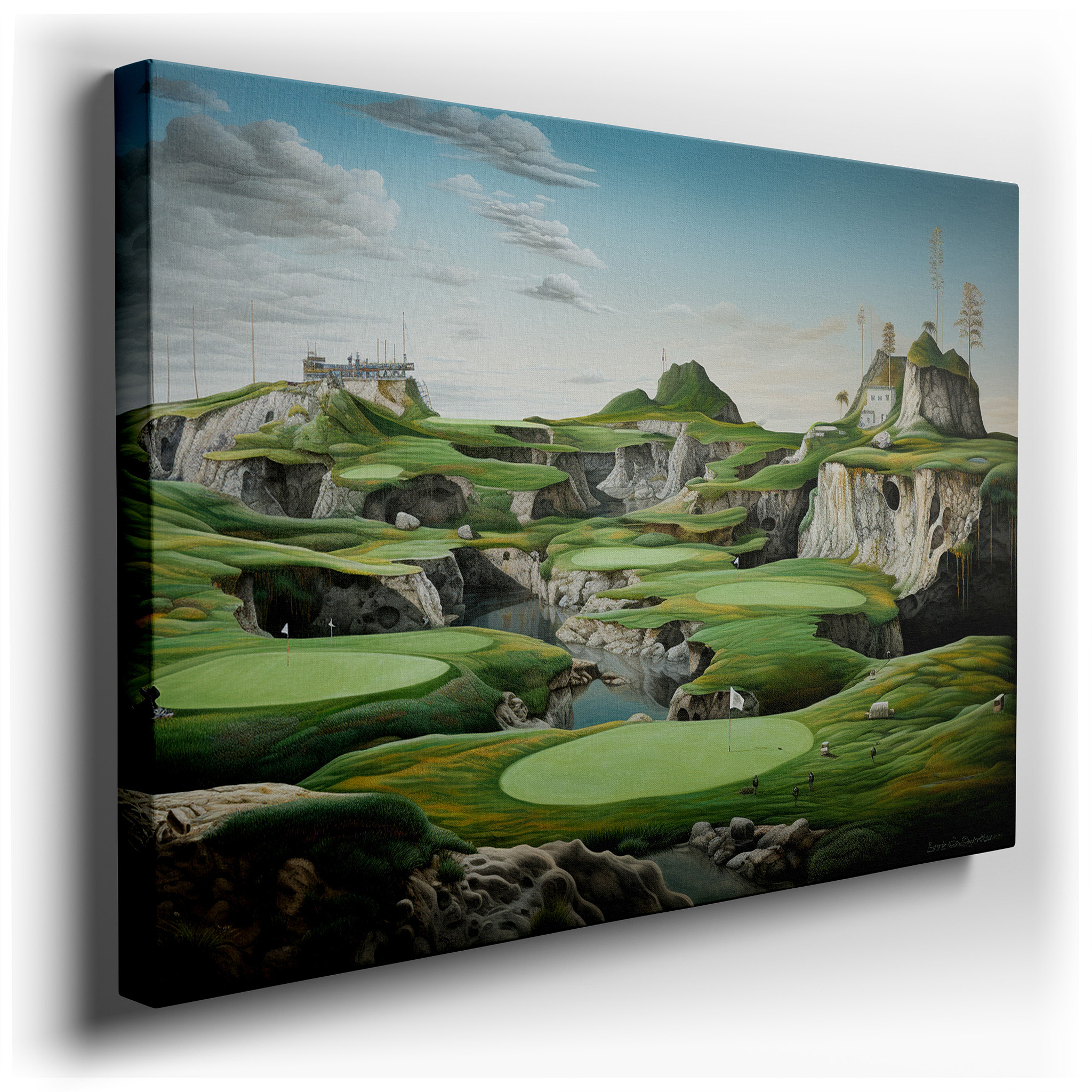 Stunning Golf Course Scenery with Vibrant Greens and Striking Rock Formations - Large Canvas Wall Art for Office and