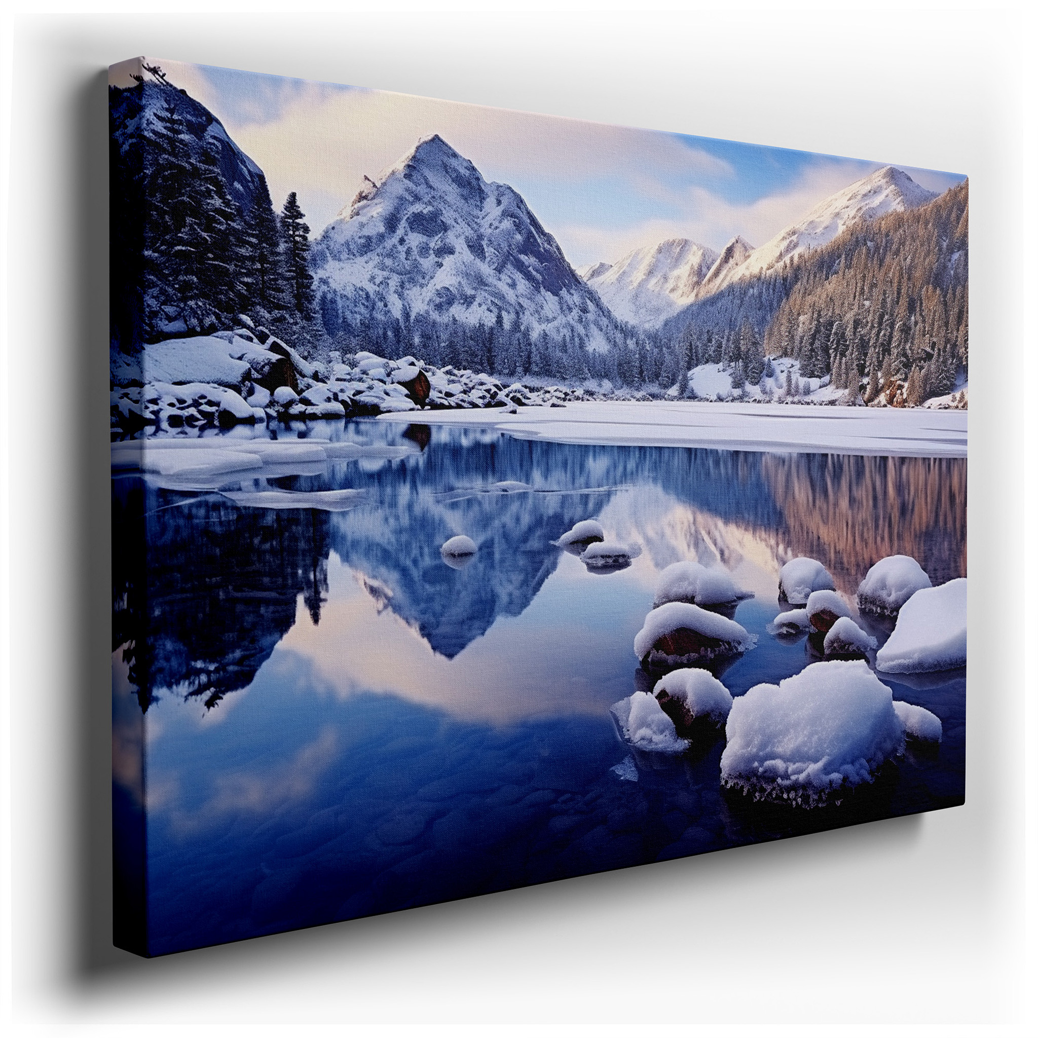 Stunning Icebergs and Mountain Peaks Wall Art: Polar Elegance on Canvas for Office, Bedroom, and Living Room Decor