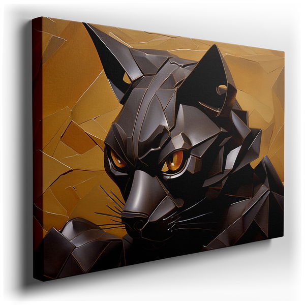 Stunning Black Cat Sculpture - Geometric Patterns Canvas Wall Art