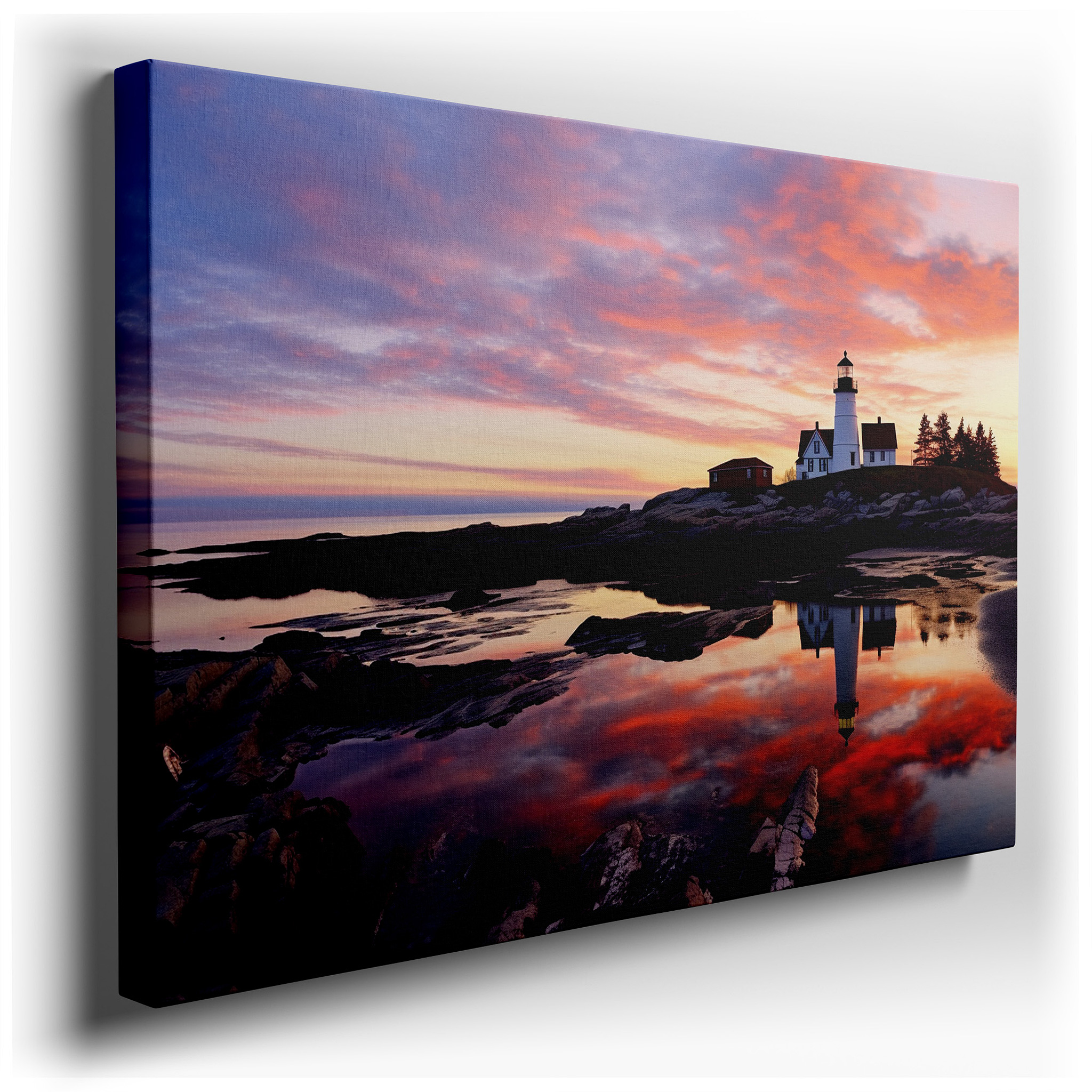 Stunning Lighthouse Canvas Wall Art: A Symbol of Guidance Against a Vibrant Coastal Sunset, Perfect for Home Decor