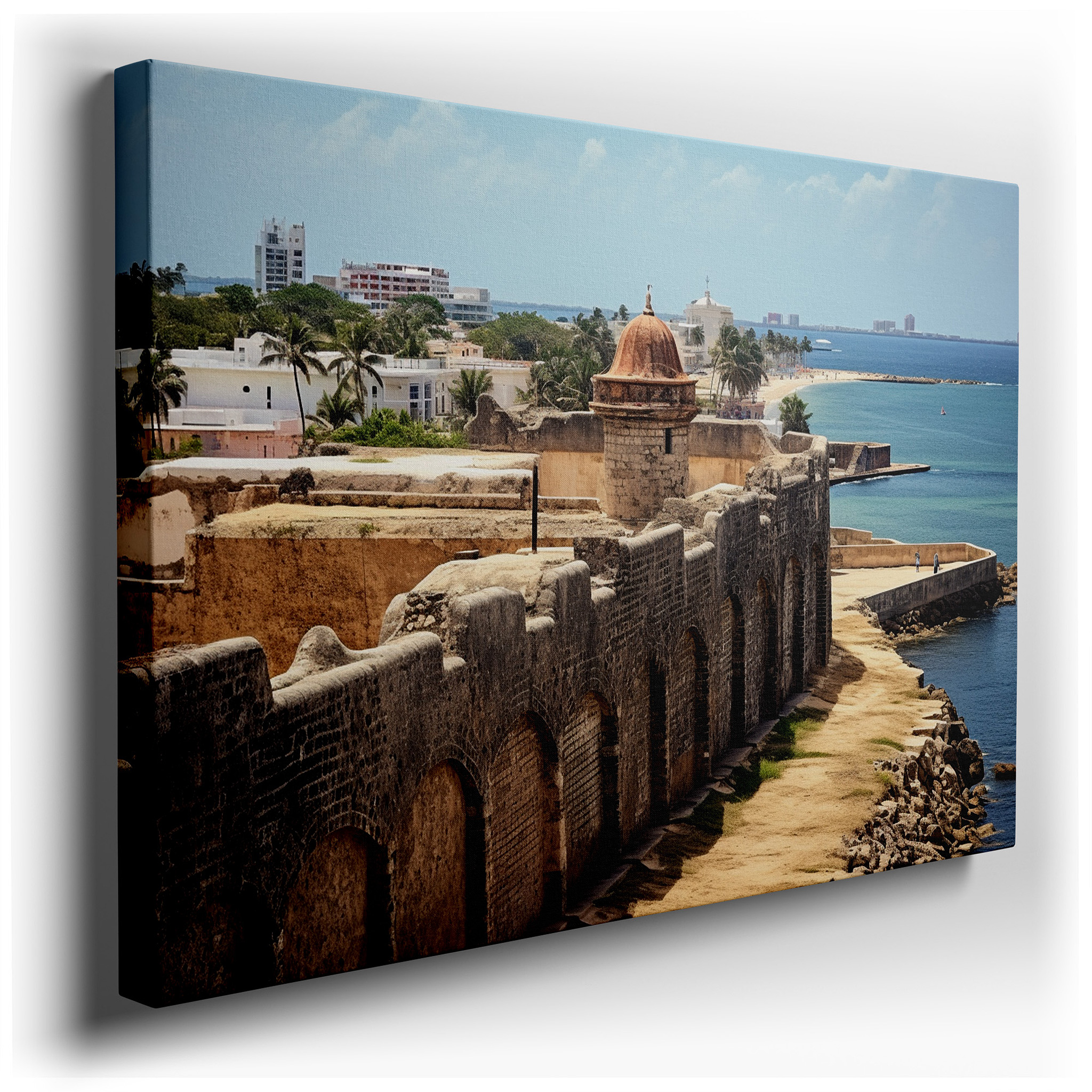 Stunning Oceanfront Fortress, Symbolizing Historical Durability and Perseverance - Large Wall Art, Canvas Wall Art,