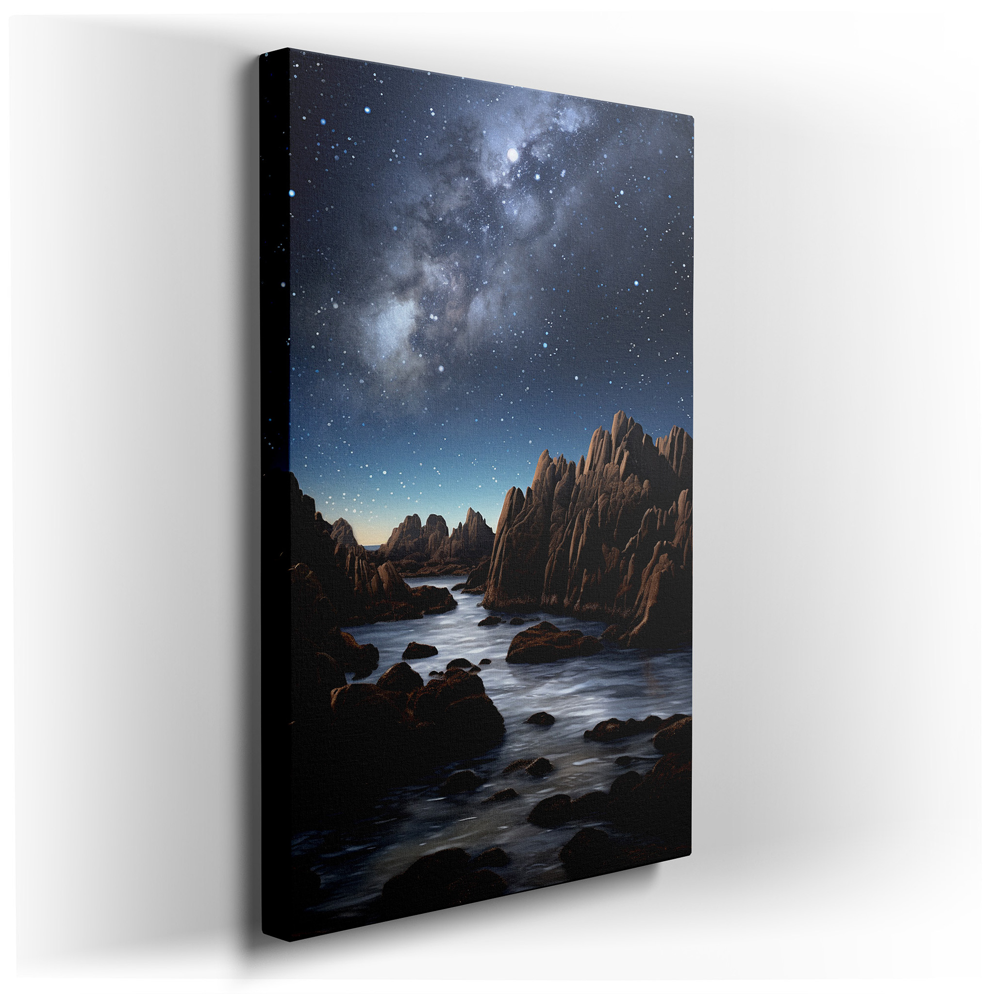 Stunning Rocky Landscape Beneath the Ethereal Milky Way, Large Canvas Wall Art for a Visual Journey into Nature and the
