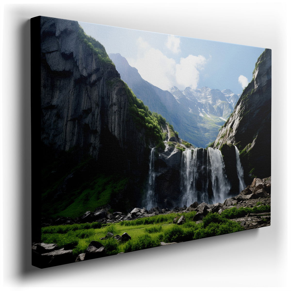 Stunning Waterfall Cascading Over Steep Cliffs Canvas Art