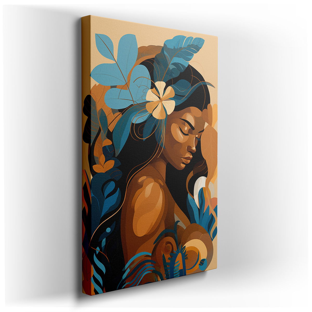 Stylized Portrait of a Woman with Floral Accents - Vibrant Canvas Wall Art
