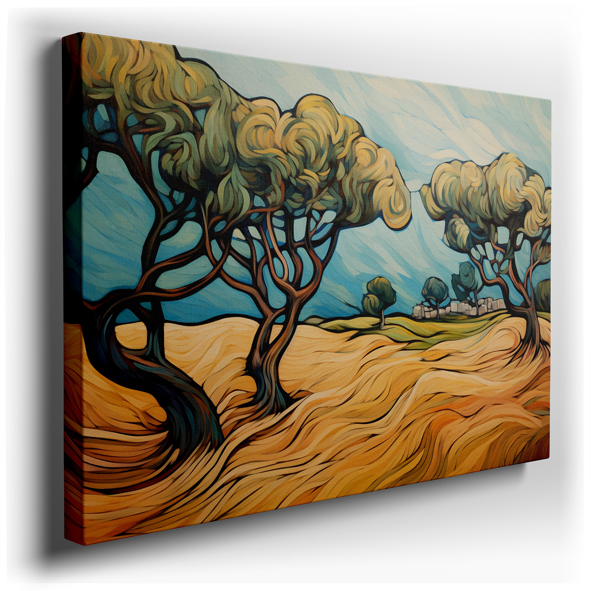 Stylized Trees and Vibrant Landscapes Harmonious Dance Large Wall Art, Canvas Wall Art, Wall Decor for Office and