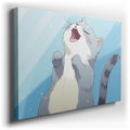 Sunlit Cat's Playful Antics on a Serene Blue Background - Canvas Wall Art