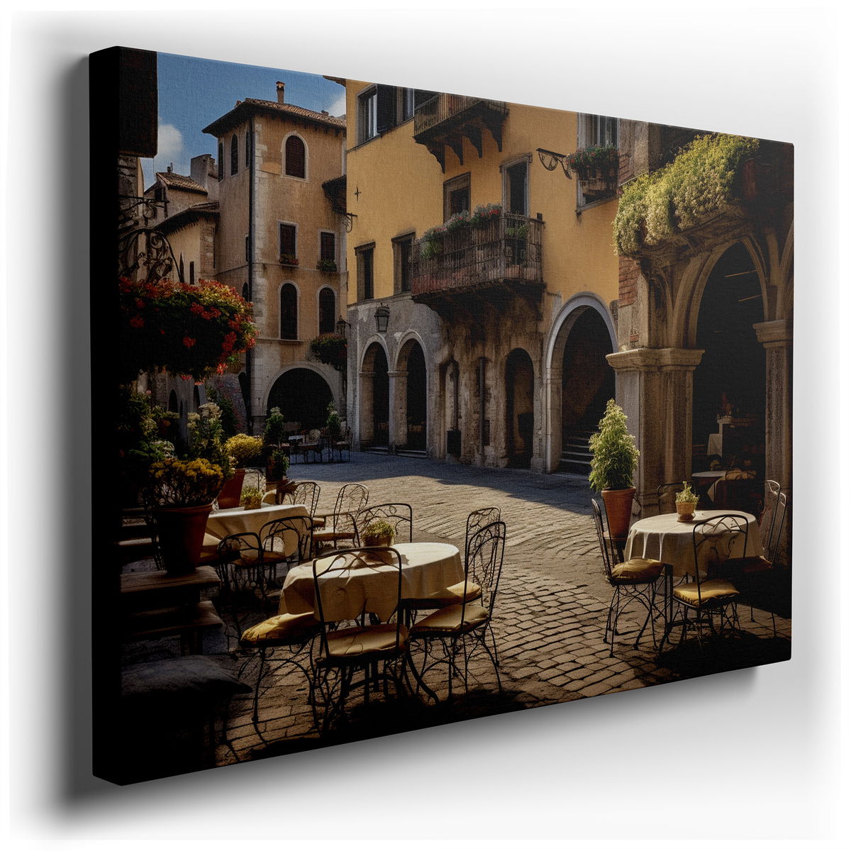 Sunlit Italian Courtyard - Vibrant Flowers - Canvas Wall Art